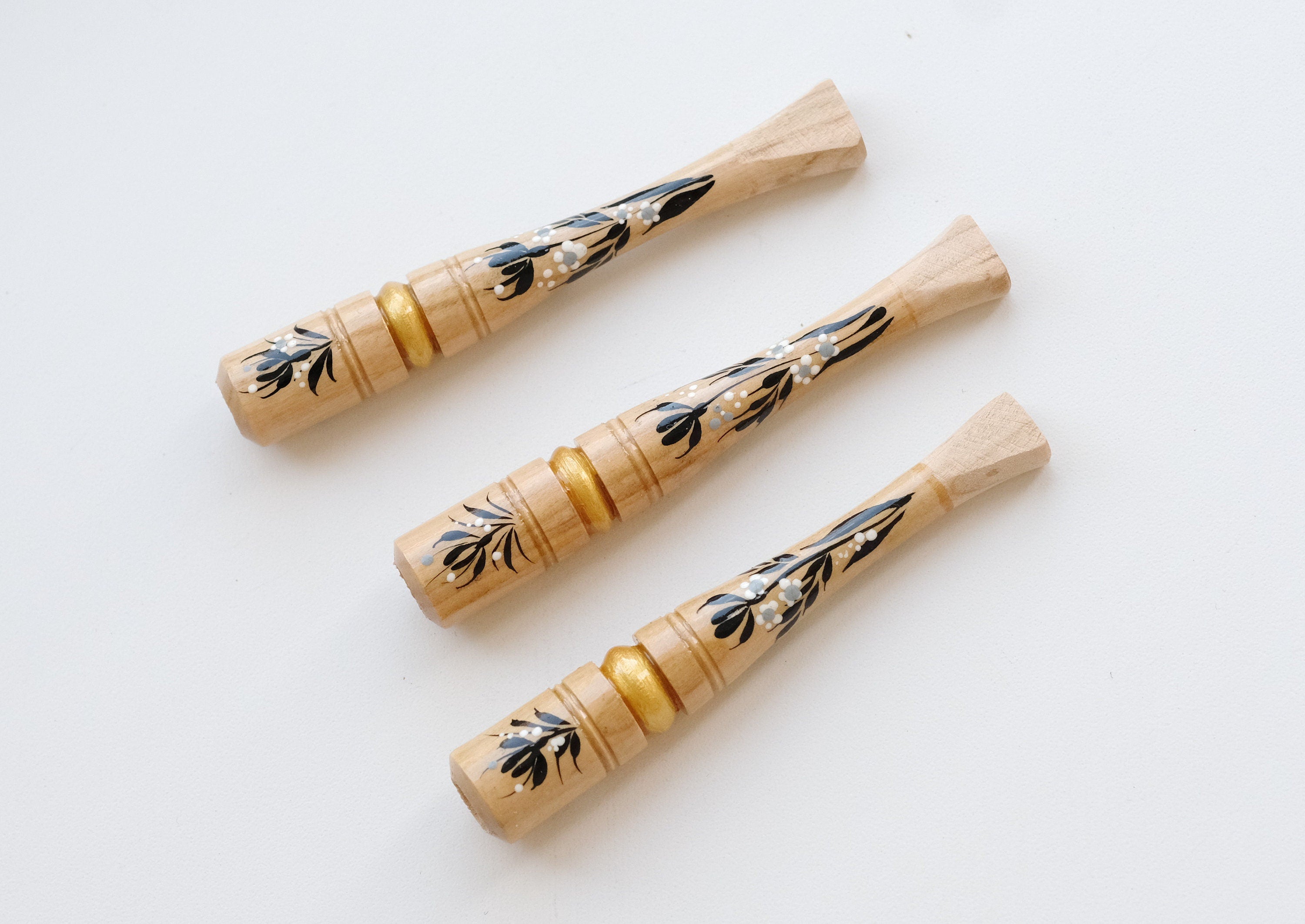 Painted Wooden Regular Cigarette Holder with Ukrainian Folk Art Petrykivka
