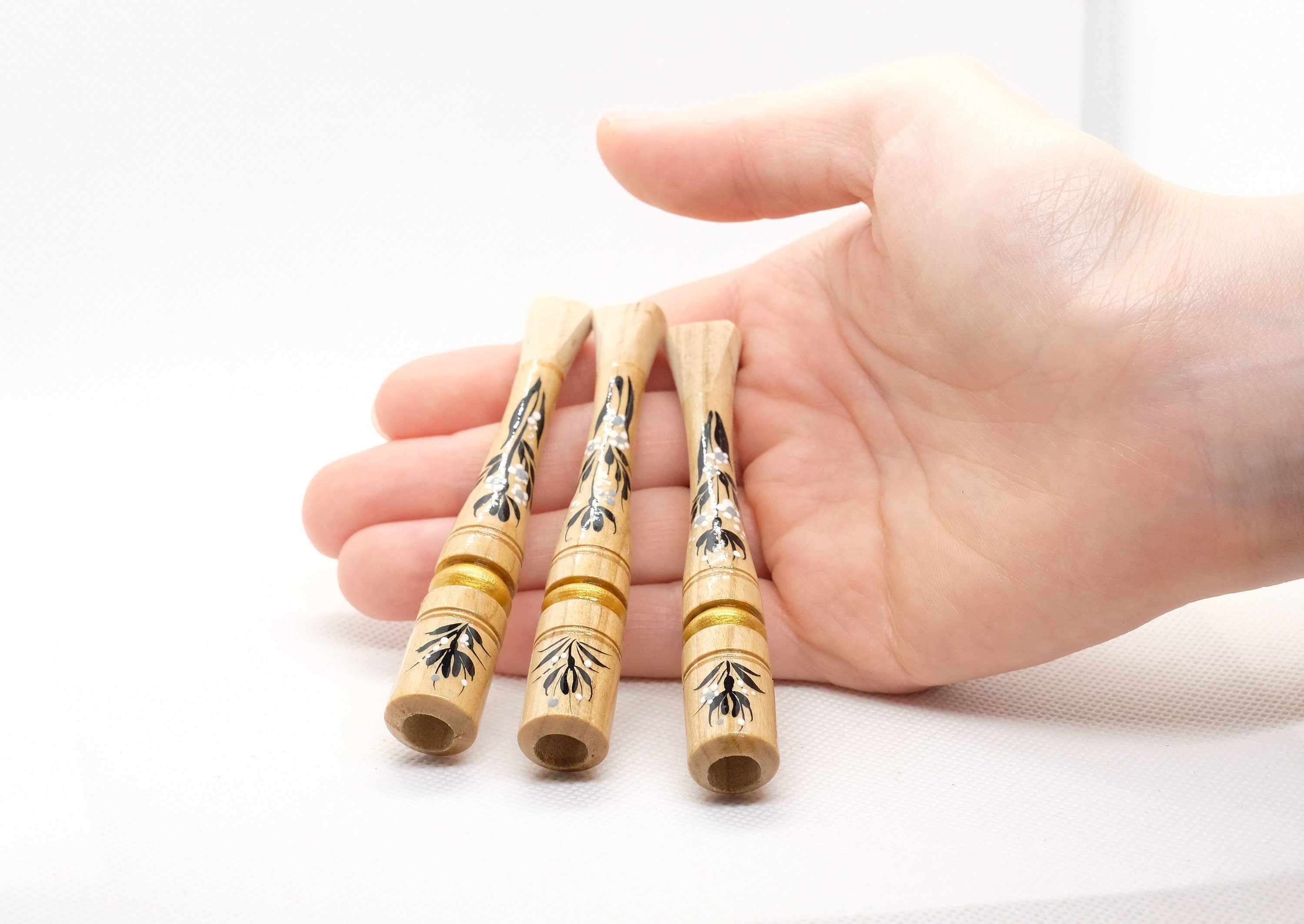 Painted Wooden Regular Cigarette Holder with Ukrainian Folk Art Petrykivka