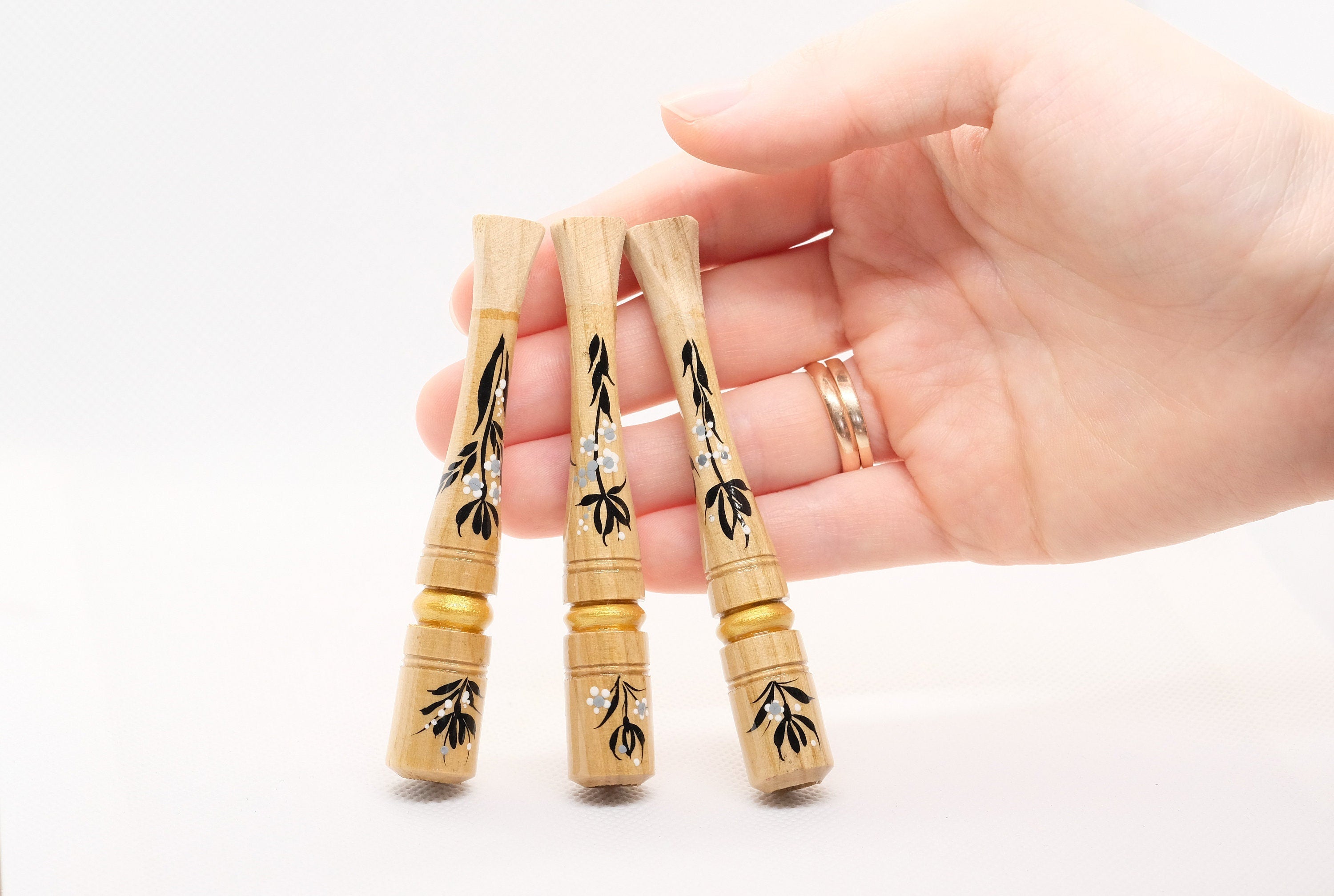 Painted Wooden Regular Cigarette Holder with Ukrainian Folk Art Petrykivka
