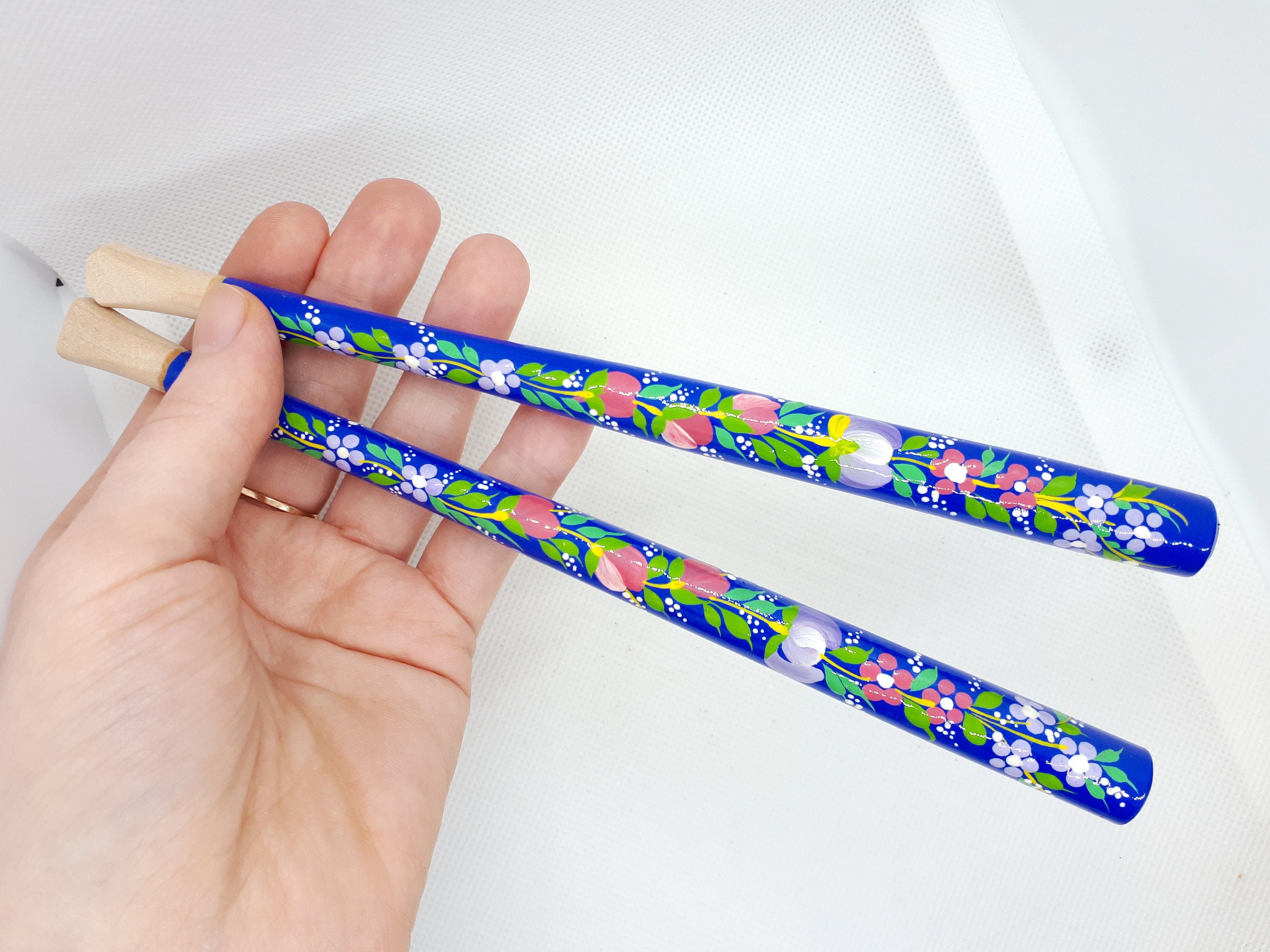Painted Wooden Regular Cigarette Holder with Ukrainian Folk Art Petrykivka
