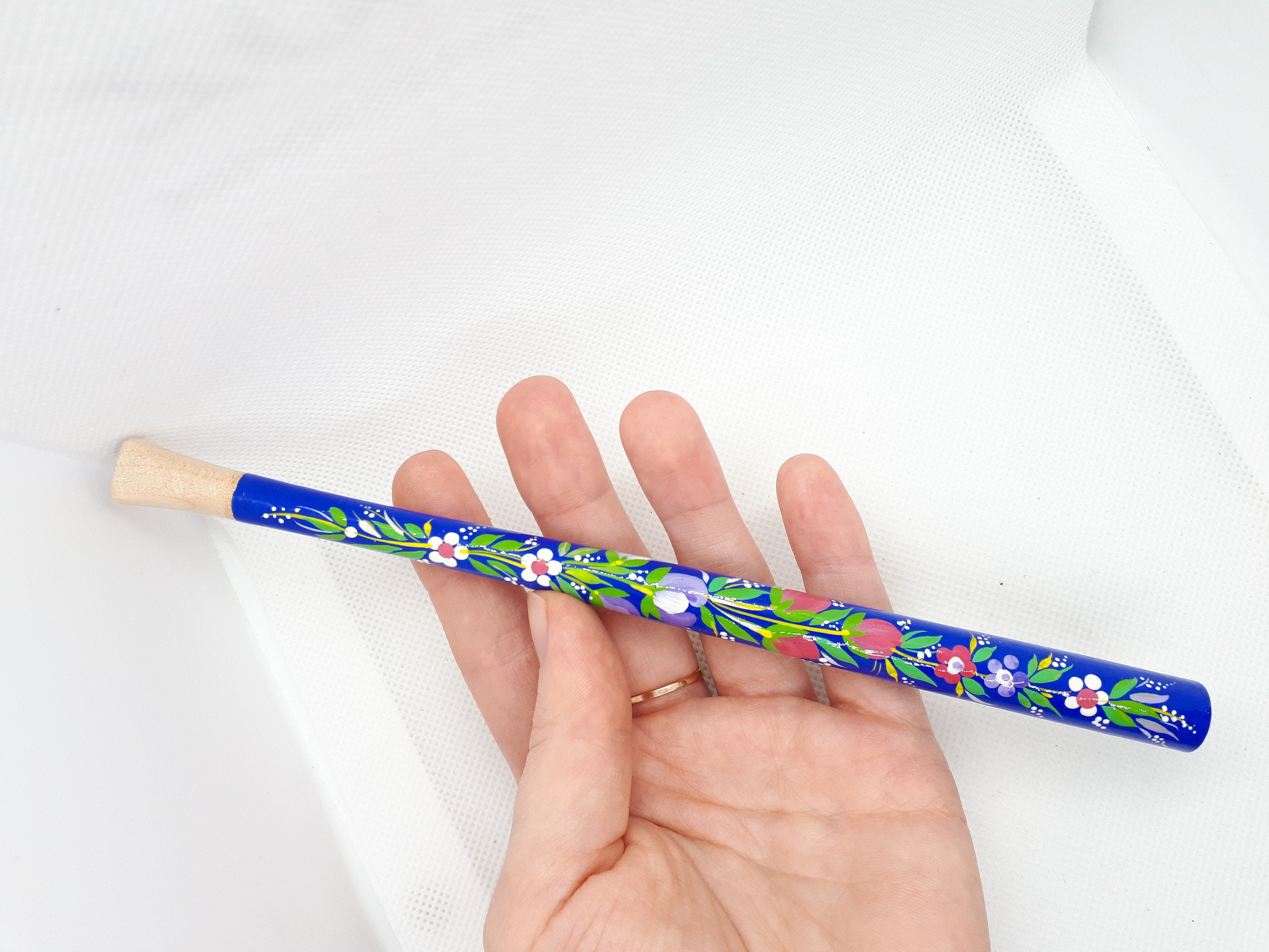 Painted Wooden Regular Cigarette Holder with Ukrainian Folk Art Petrykivka