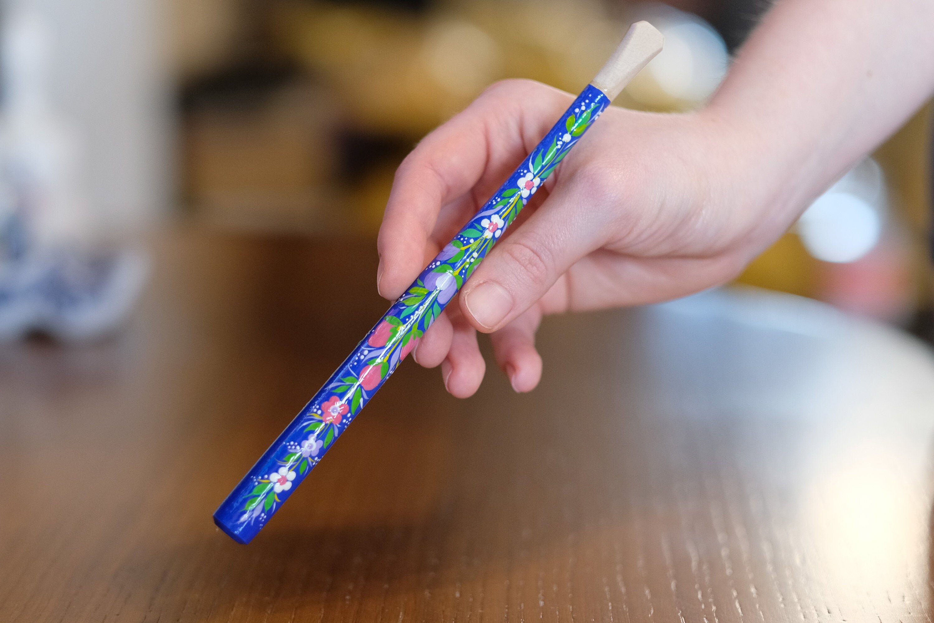 Painted Wooden Regular Cigarette Holder with Ukrainian Folk Art Petrykivka
