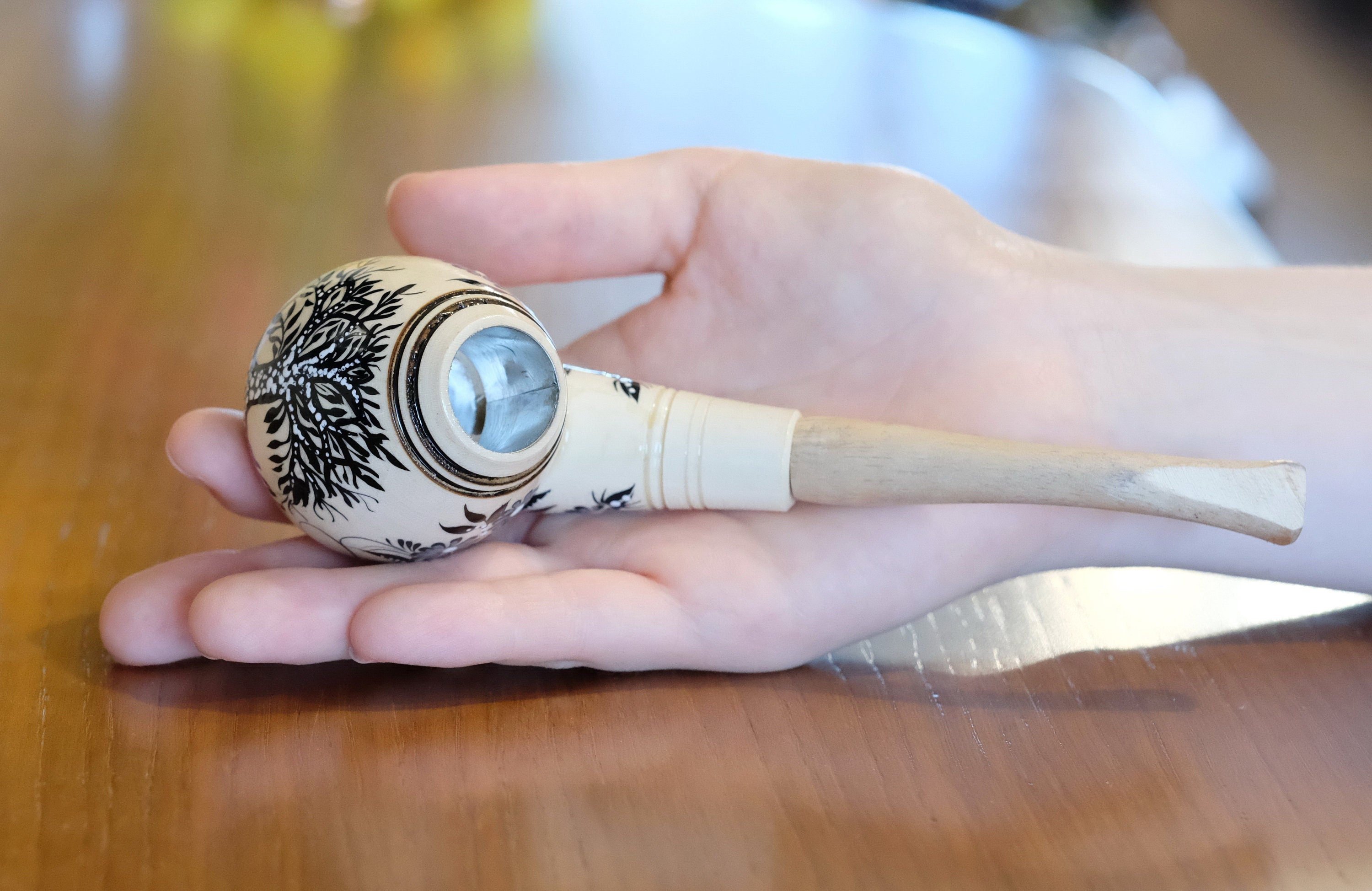 Painted Wooden Smoking Pipe - Tree of Life Tobacco Pipe Made in Ukraine