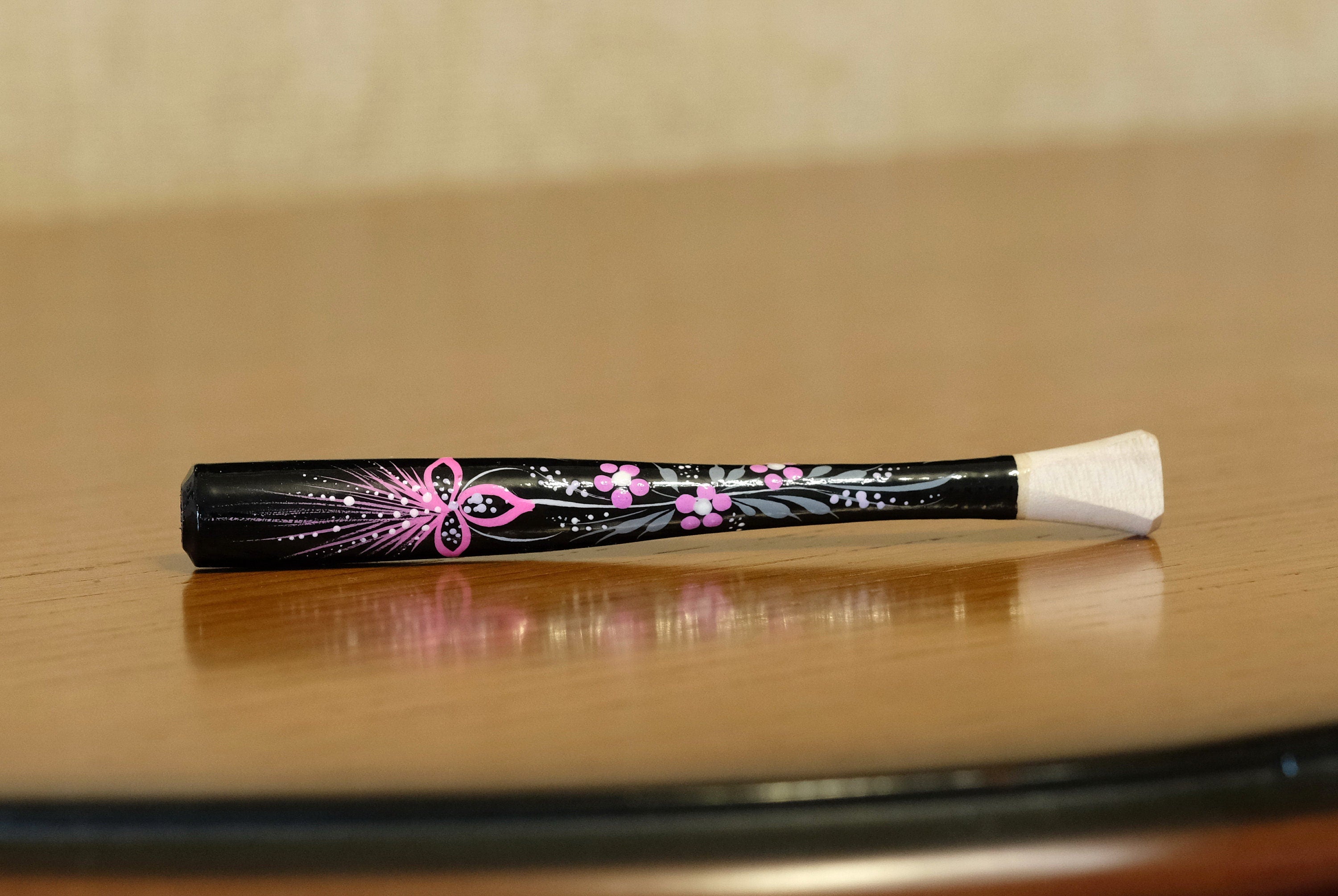 Wooden Slim Cigarette Holder Hand-painted with Ukrainian Folk Art Petrykivka