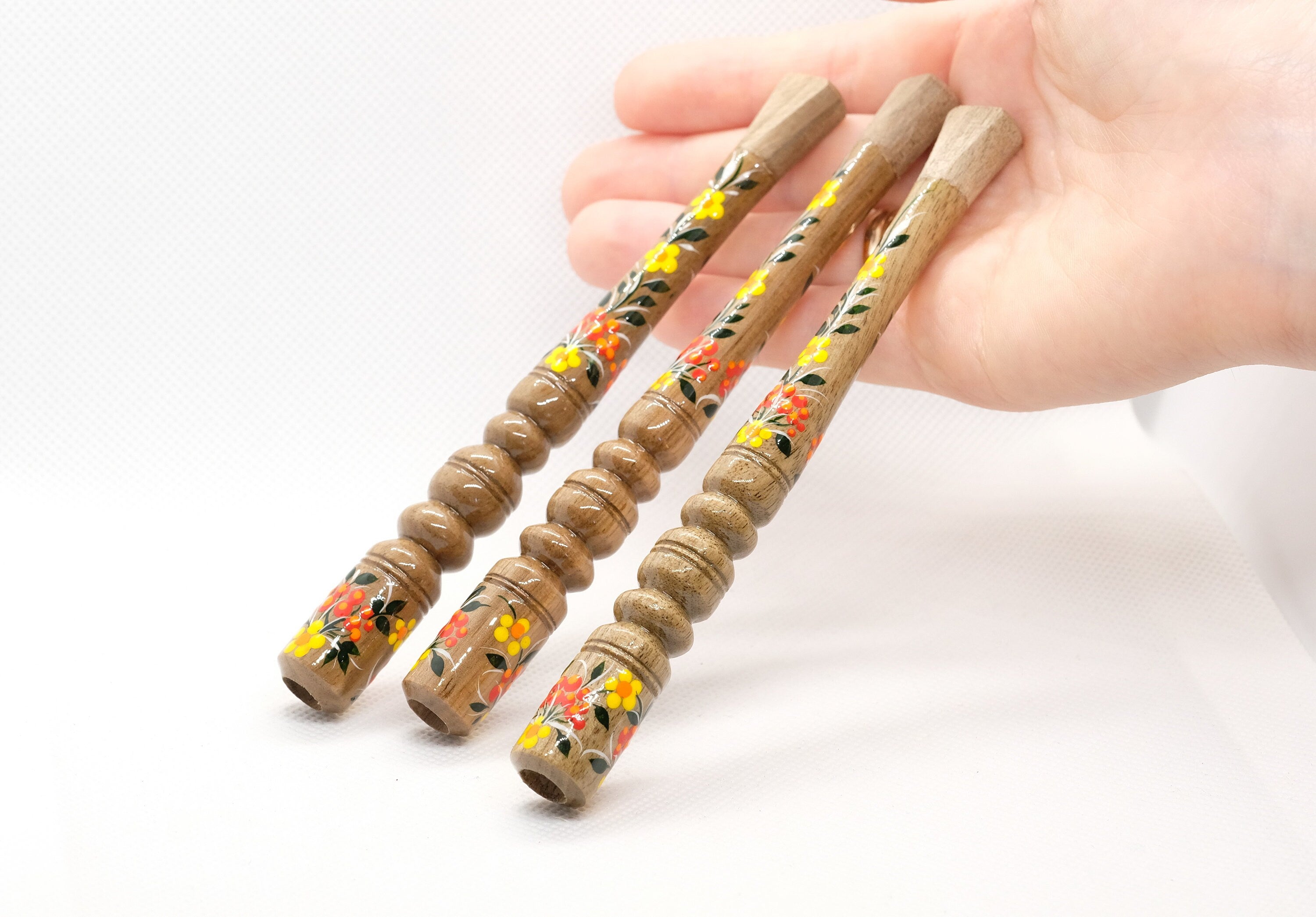Painted Wooden Regular Cigarette Holder with Ukrainian Folk Art Petrykivka