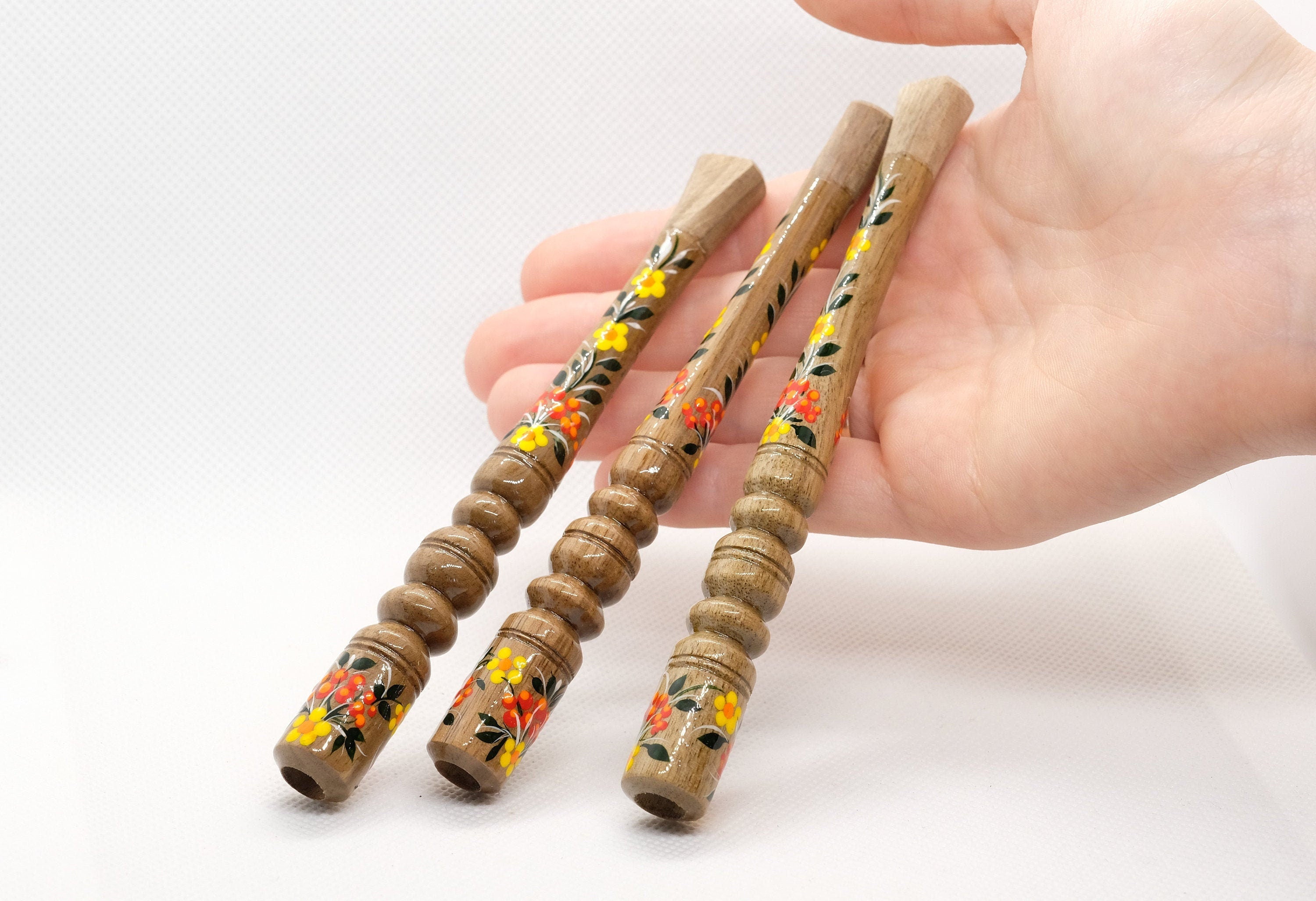 Painted Wooden Regular Cigarette Holder with Ukrainian Folk Art Petrykivka