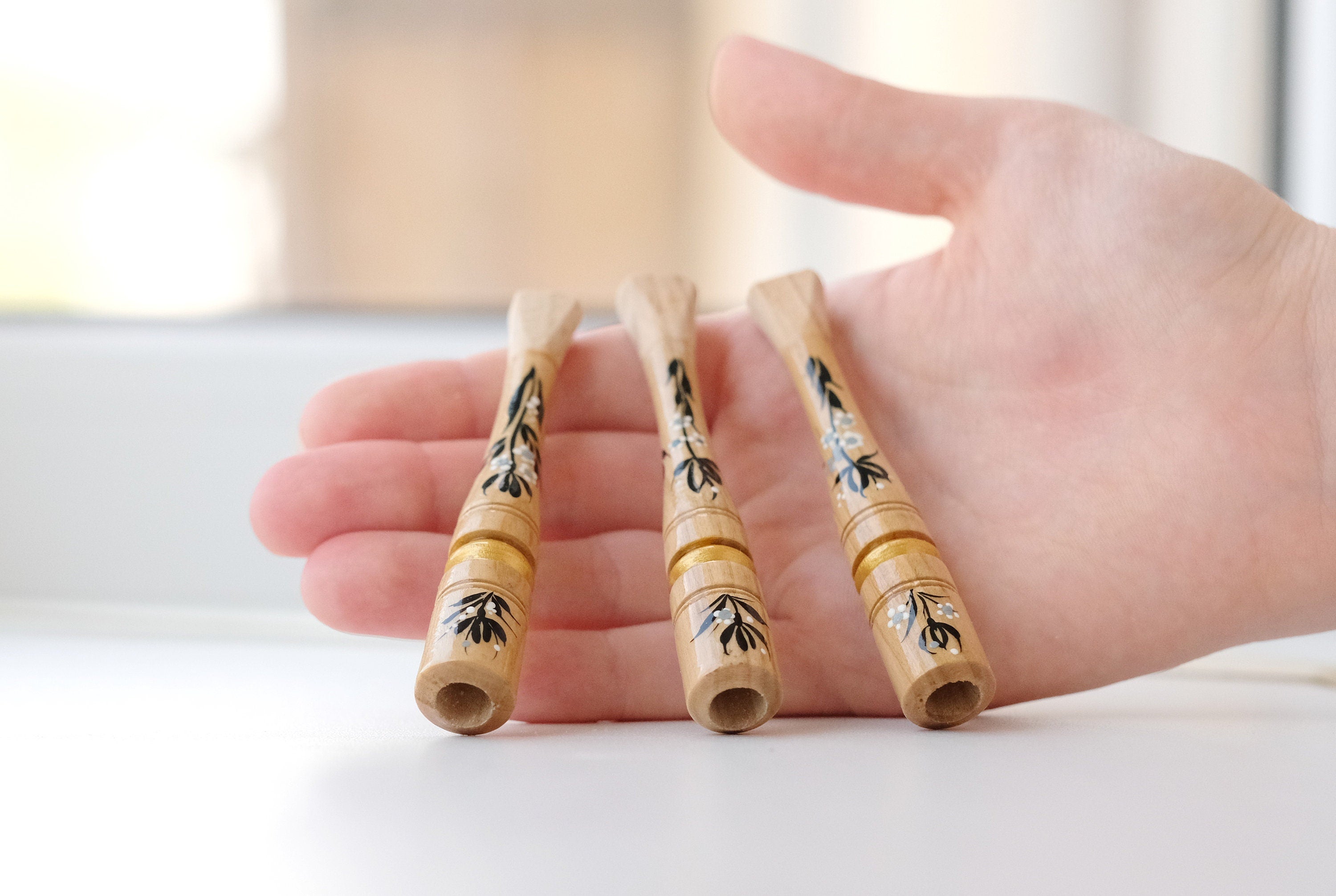 Painted Wooden Regular Cigarette Holder with Ukrainian Folk Art Petrykivka