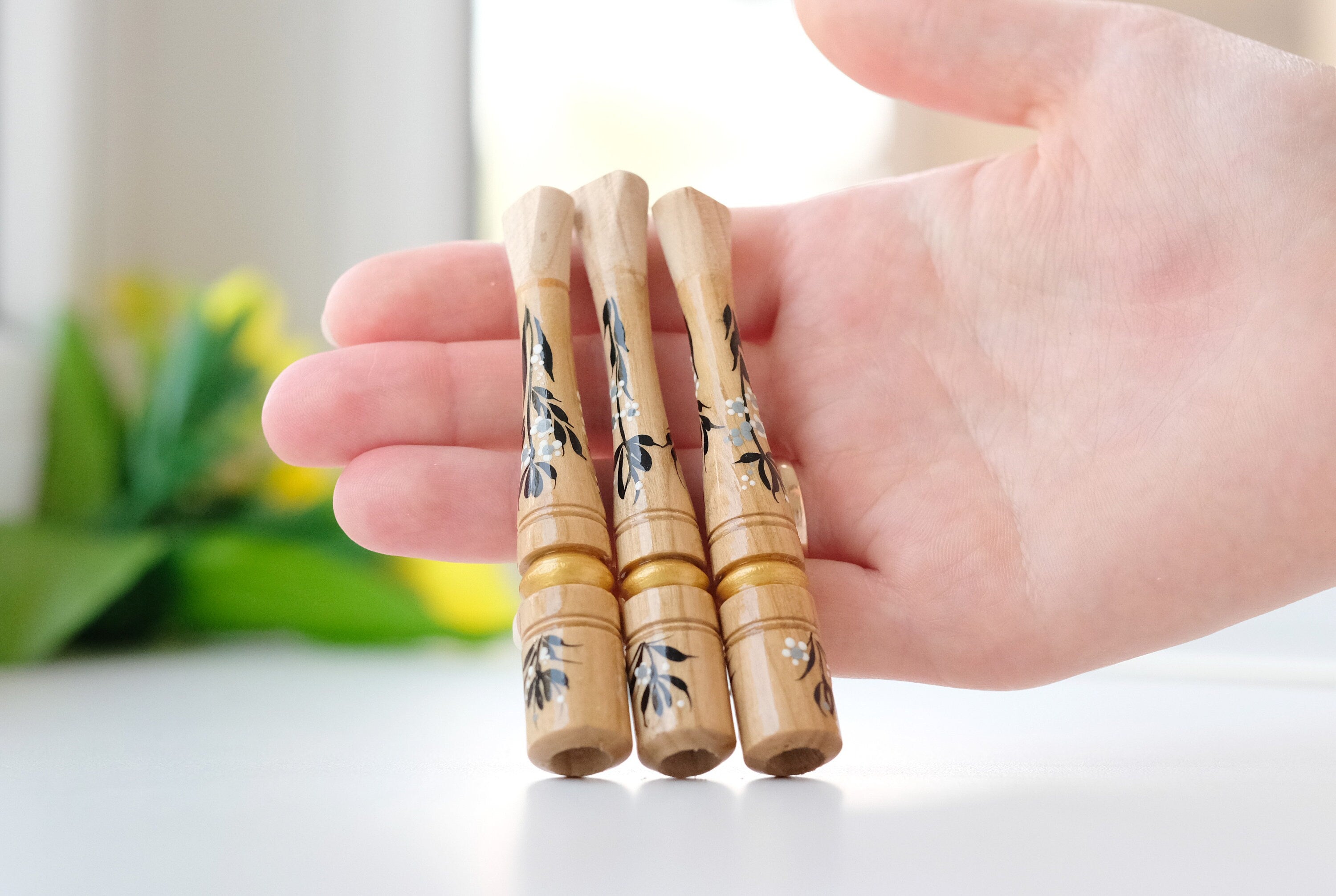 Painted Wooden Regular Cigarette Holder with Ukrainian Folk Art Petrykivka
