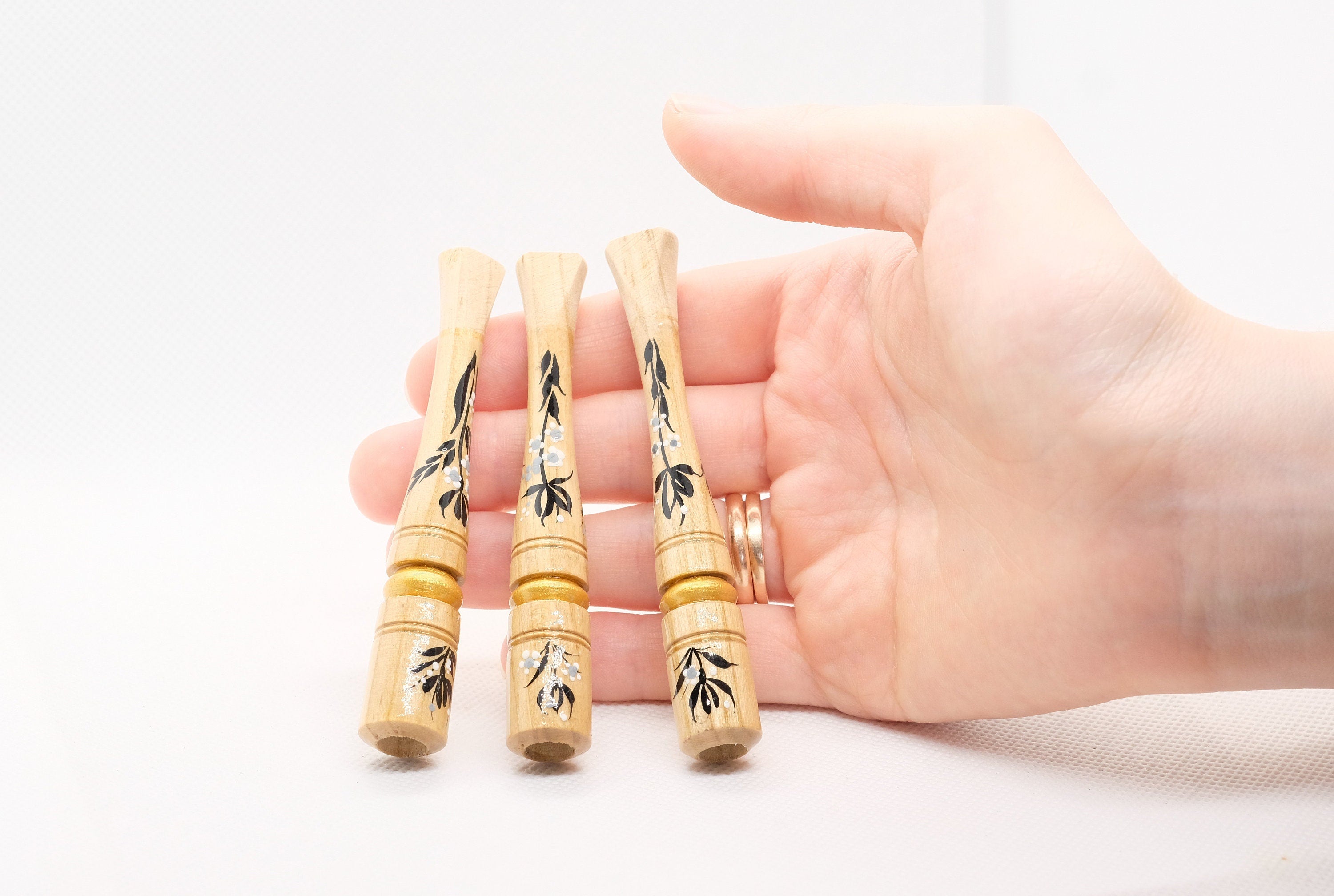 Painted Wooden Regular Cigarette Holder with Ukrainian Folk Art Petrykivka