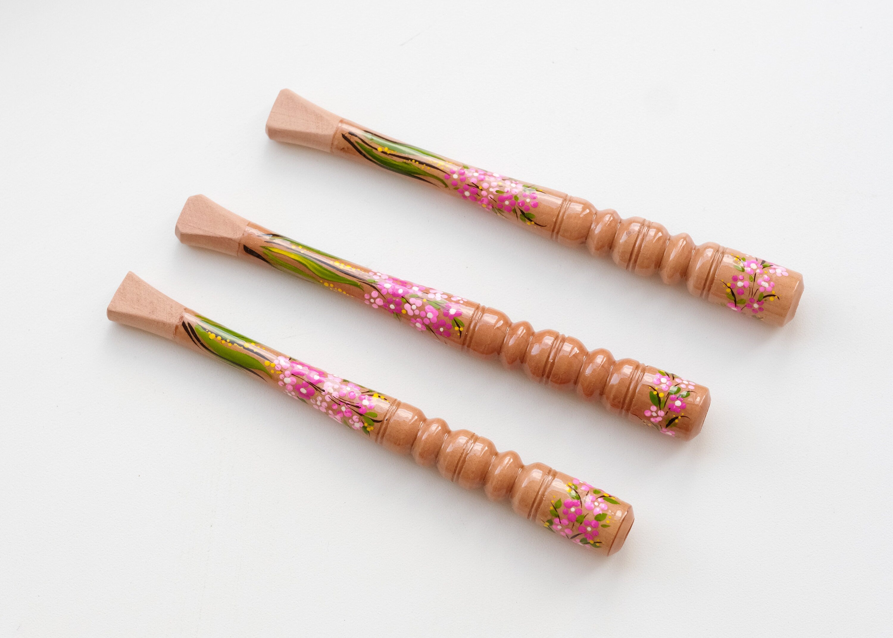 Painted Wooden Cigarette Holder for Regular Cigarette with Ukrainian Folk Art Petrykivka - Cherry Blossom