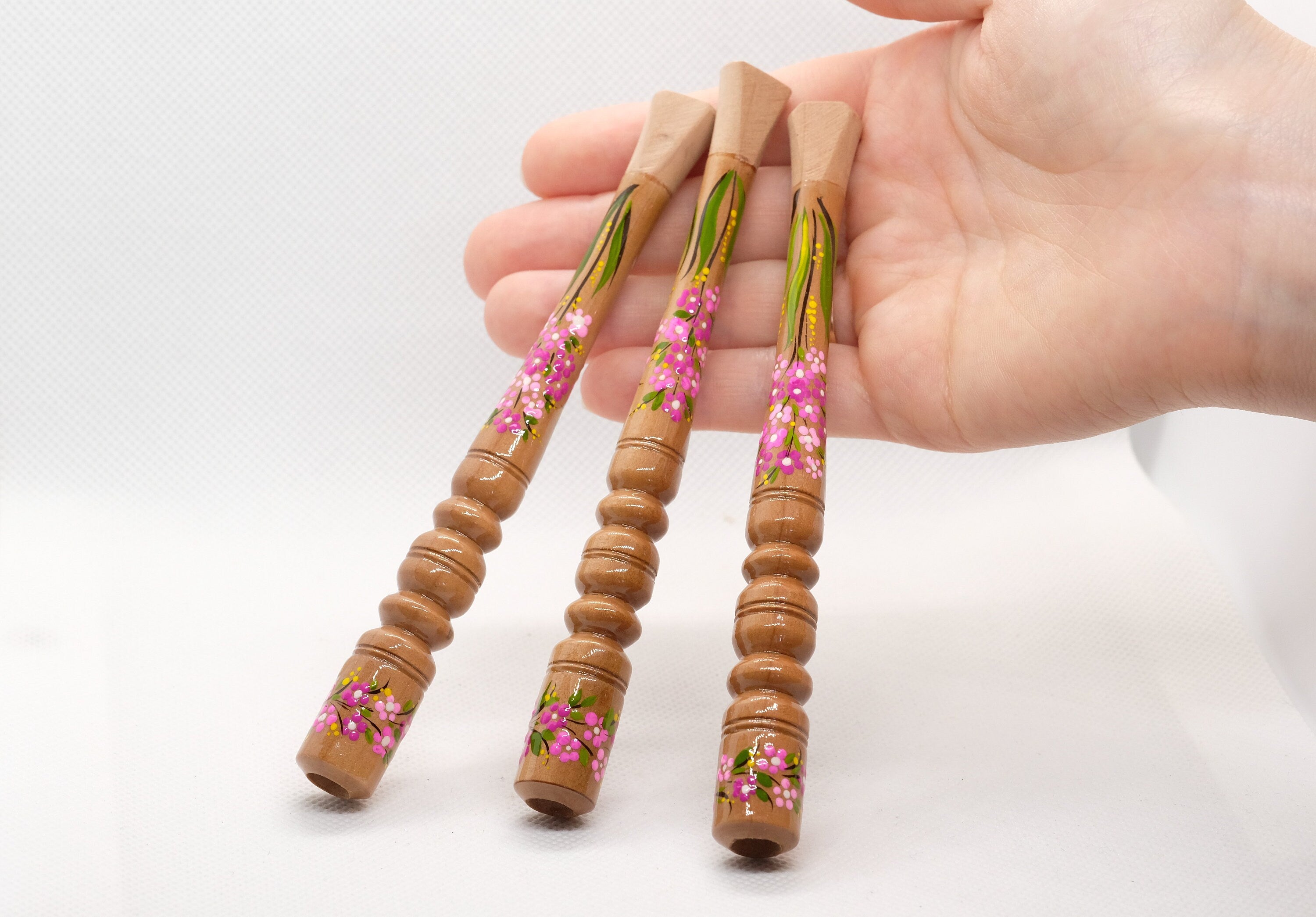 Painted Wooden Cigarette Holder for Regular Cigarette with Ukrainian Folk Art Petrykivka - Cherry Blossom