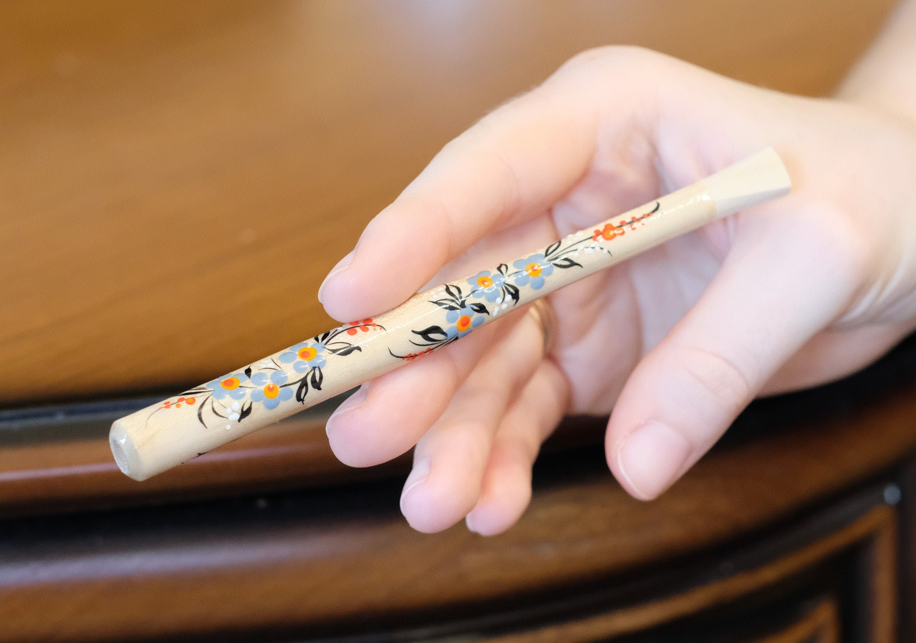 Painted Wooden Cigarette Holder - Regular & Slim - Flower Mouthpiece with Ukrainian Folk Art Petrykivka