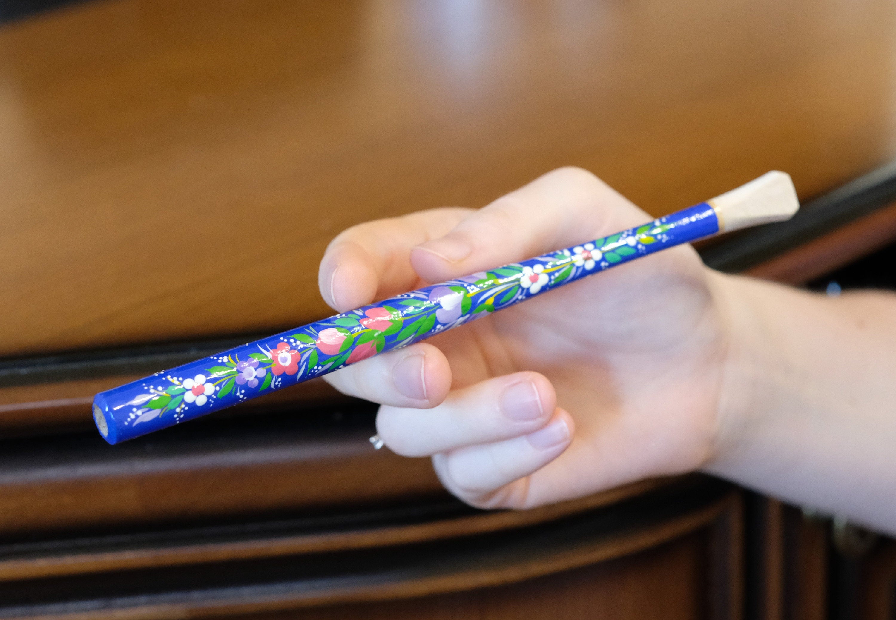 Painted Wooden Regular Cigarette Holder with Ukrainian Folk Art Petrykivka