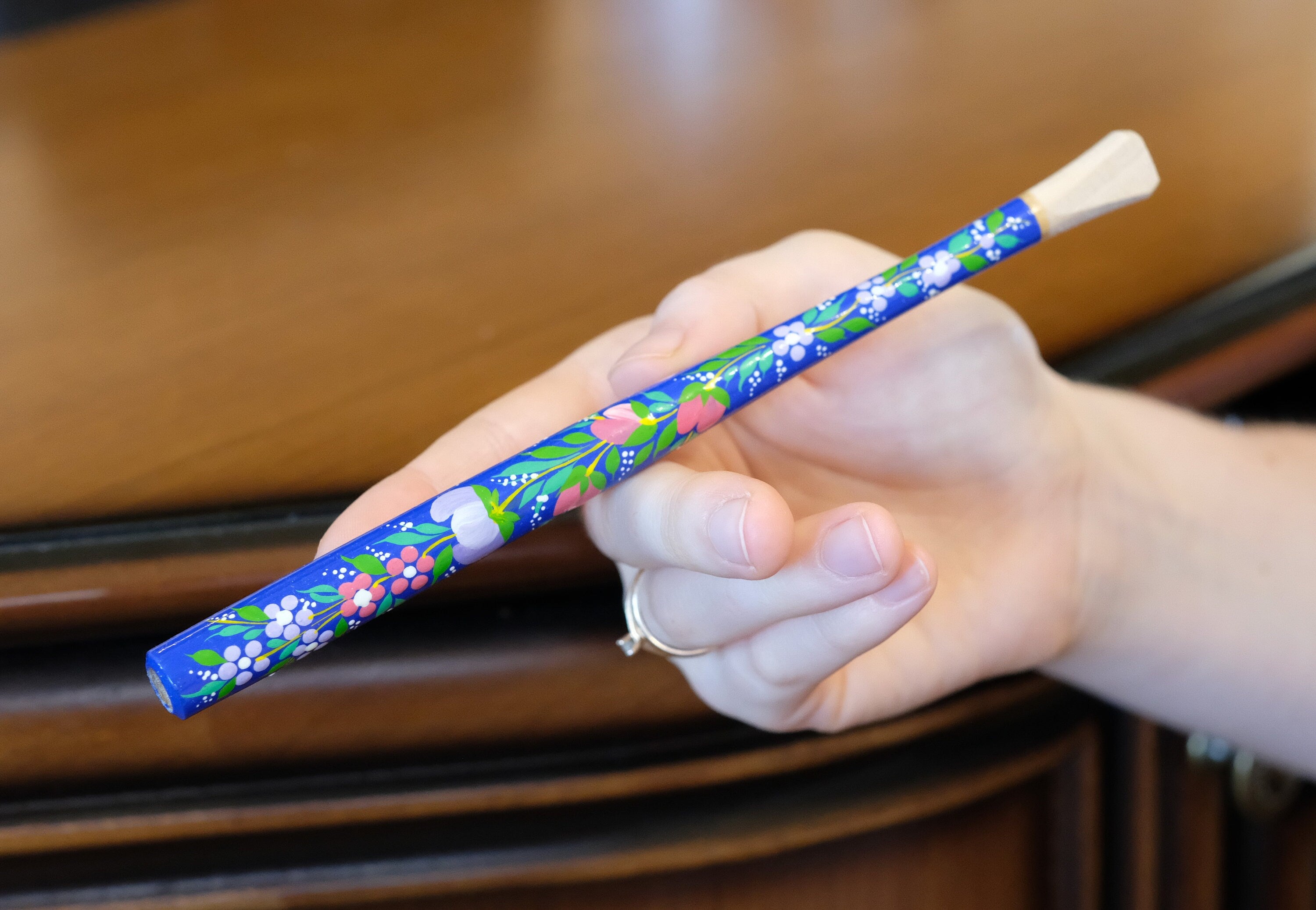 Painted Wooden Regular Cigarette Holder with Ukrainian Folk Art Petrykivka
