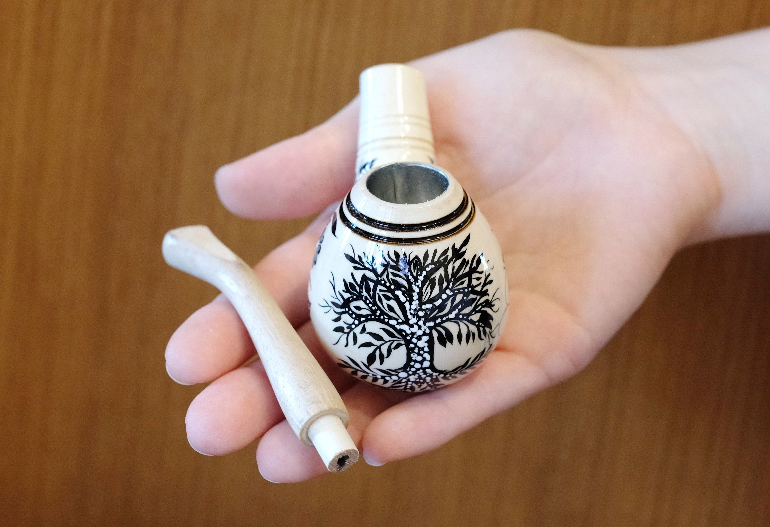 Painted Wooden Smoking Pipe - Tree of Life Tobacco Pipe Made in Ukraine