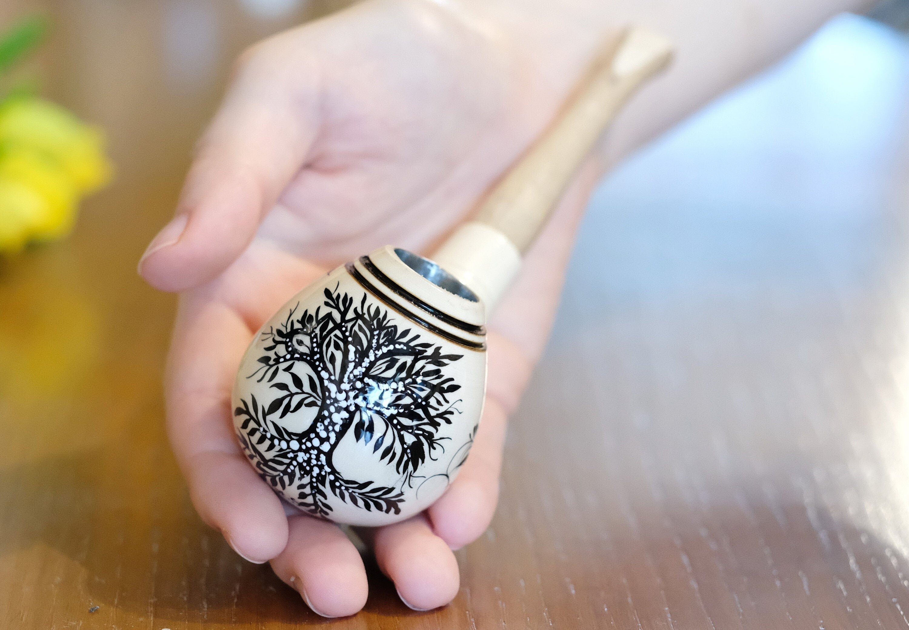 Painted Wooden Smoking Pipe - Tree of Life Tobacco Pipe Made in Ukraine