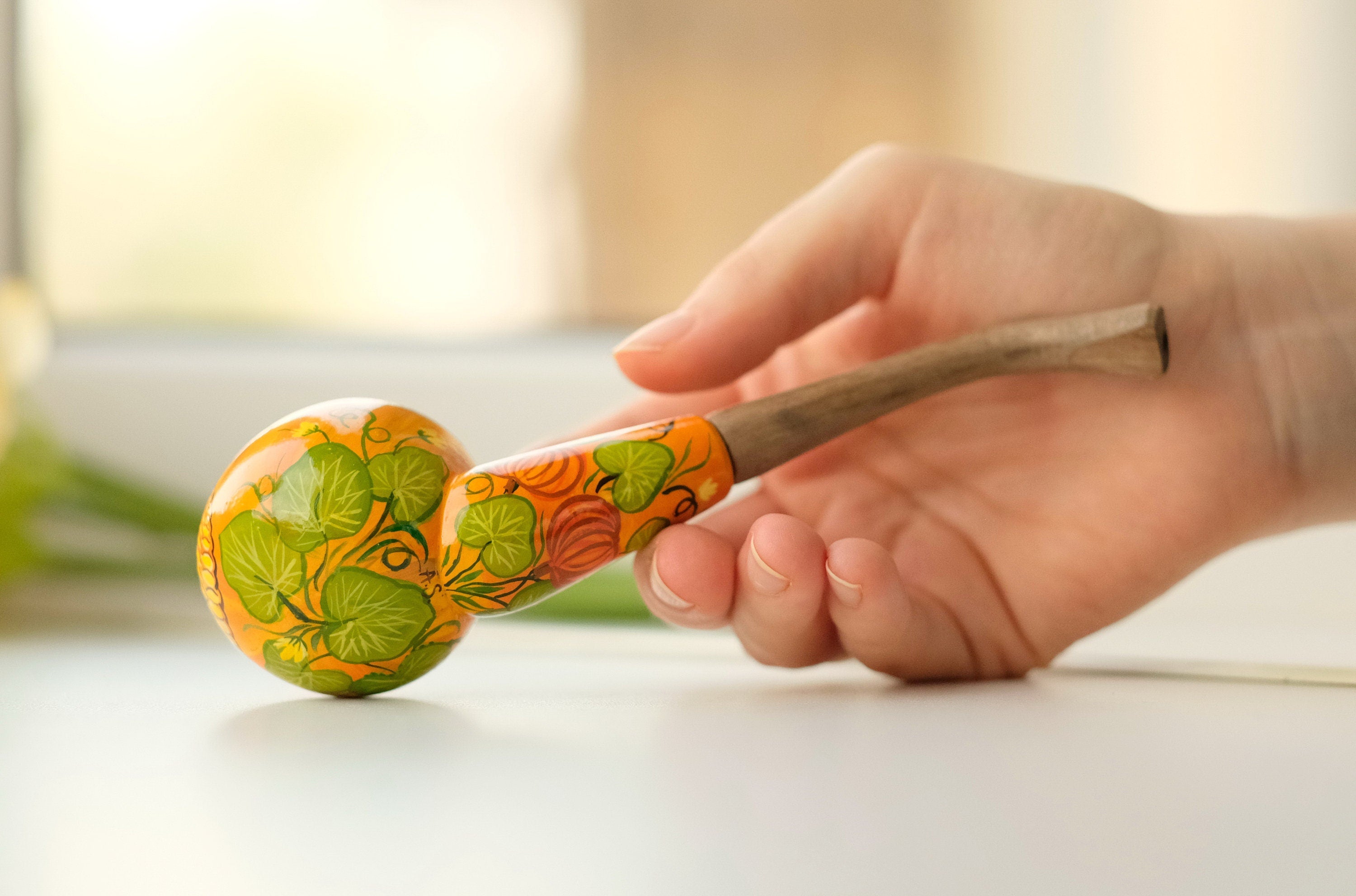 Painted Halloween smoking pipe - Wooden pumpkin Jack-o'-lantern tobacco pipe
