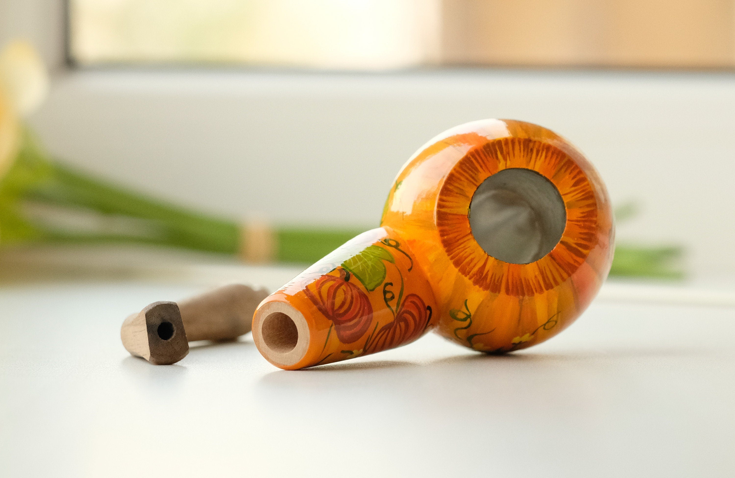 Painted Halloween smoking pipe - Wooden pumpkin Jack-o'-lantern tobacco pipe