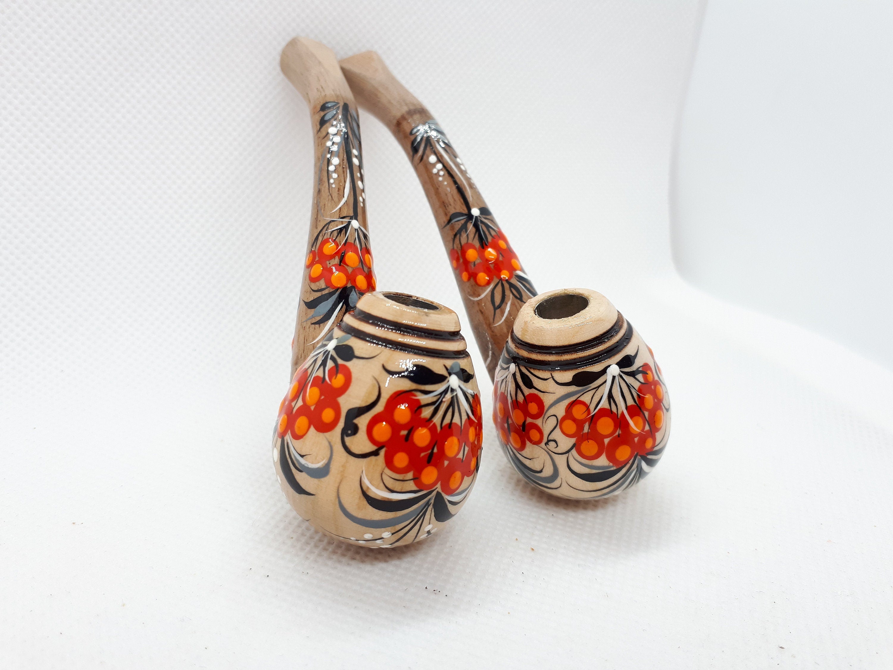 Regular Cigarette Holder - Painted Wooden Mini Pipe Cigarette Holder with Ukrainian Folk Art Petrykivka
