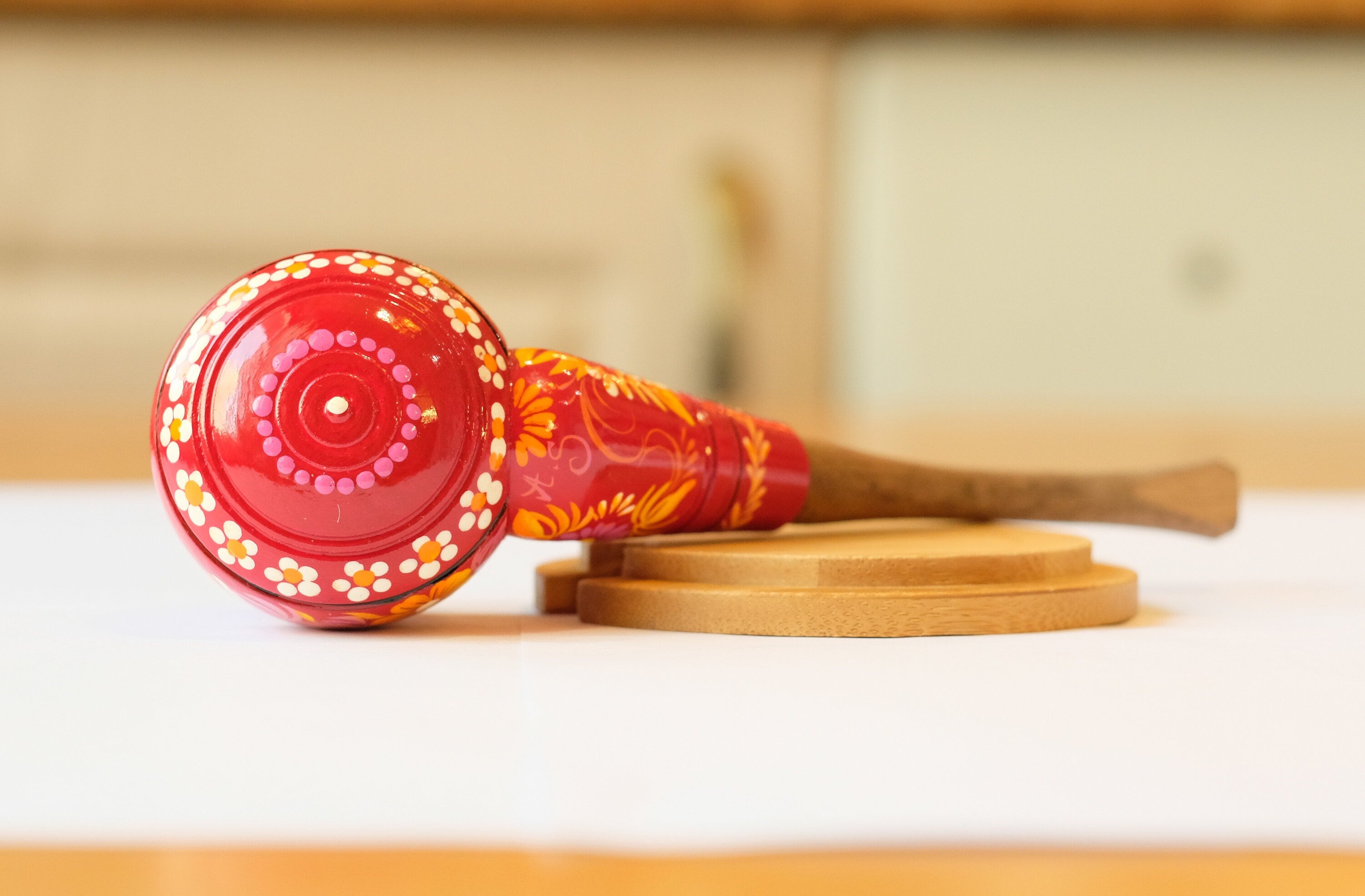 Personalized Wooden Smoking Pipe with Lid - Burgundy Tobacco Pipe with Ukrainian Folk Art Petrykivka