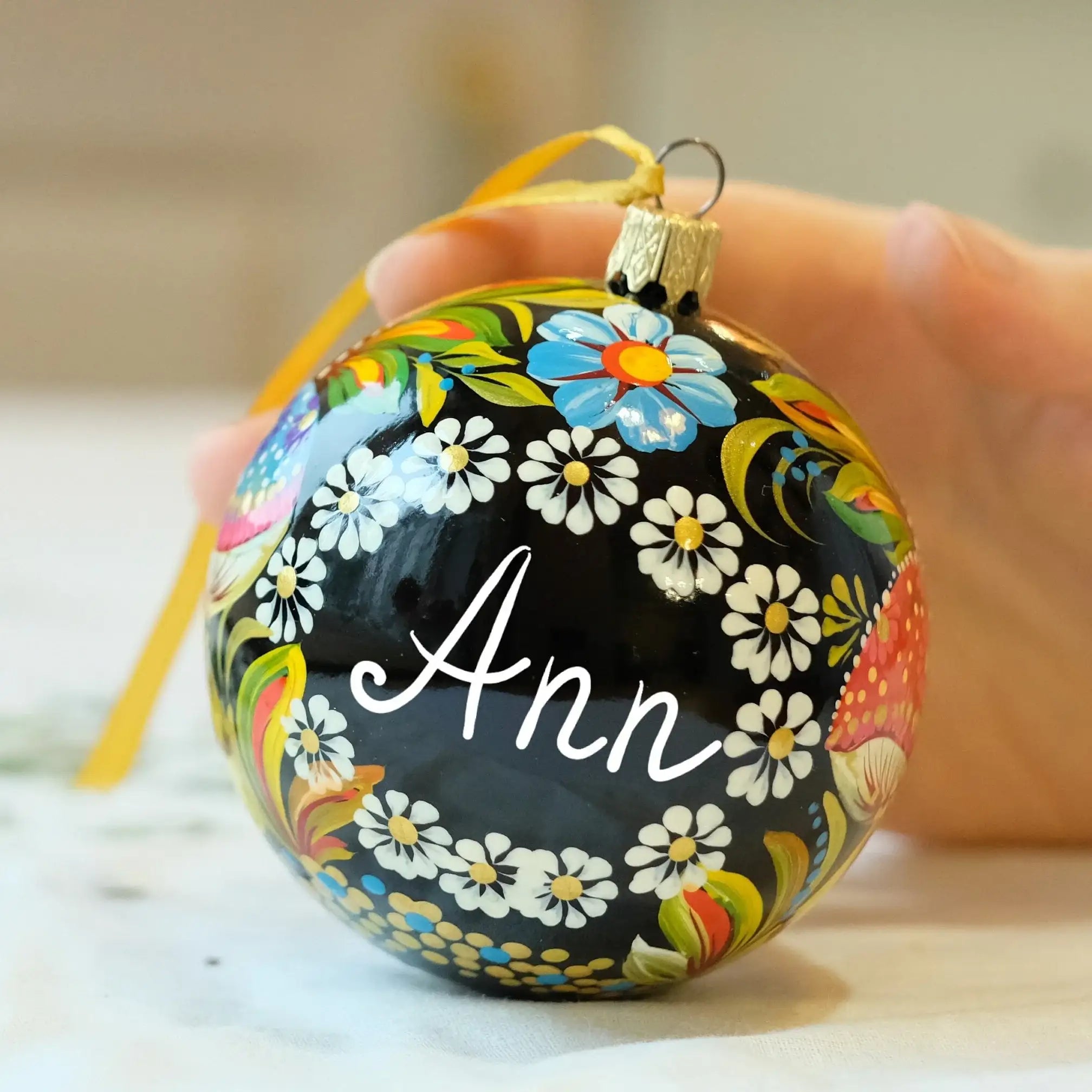 Personalized Painted Mushroom Christmas Ornament - Handmade Christmas Tree Decoration, Petrykivka Art