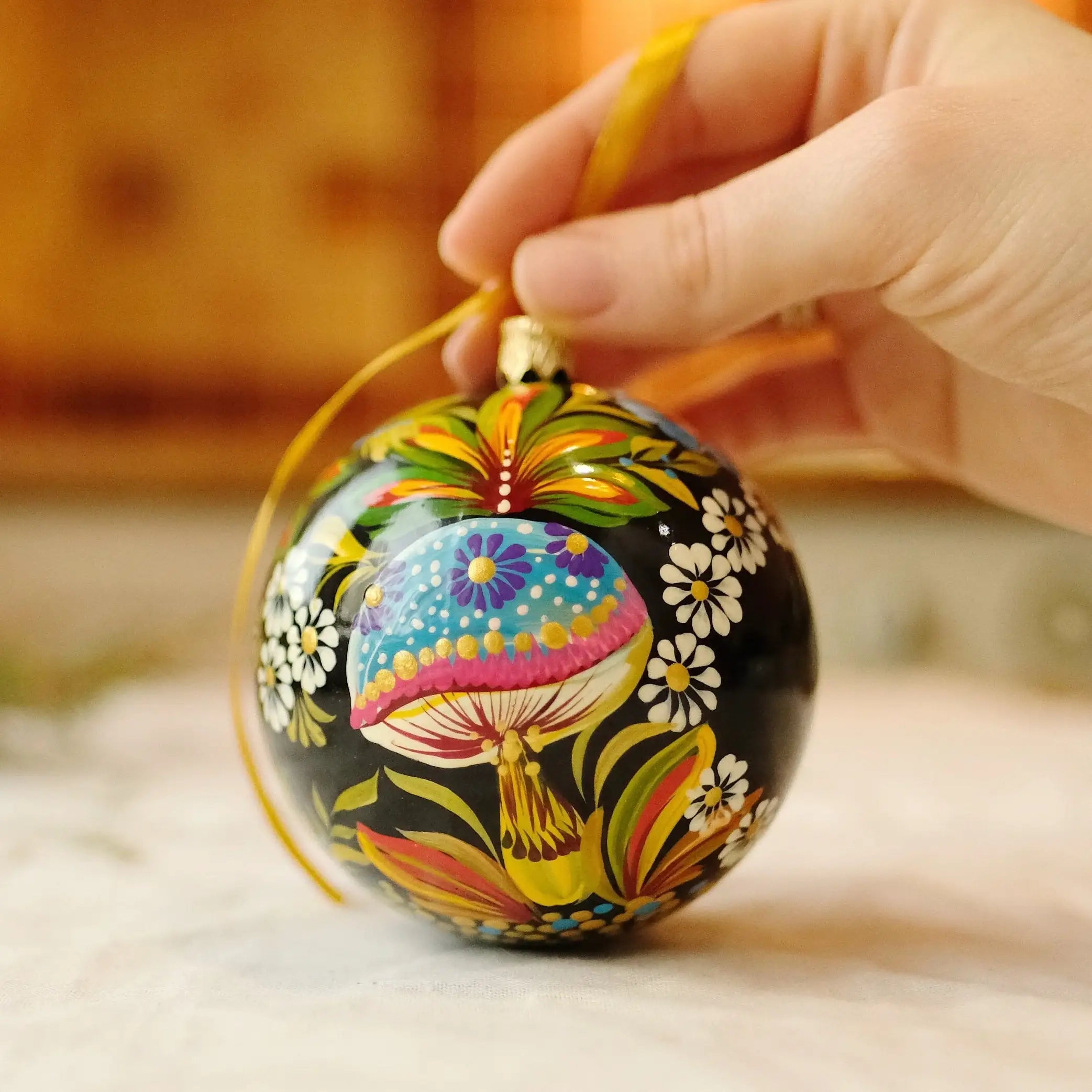 Personalized Painted Mushroom Christmas Ornament - Handmade Christmas Tree Decoration, Petrykivka Art