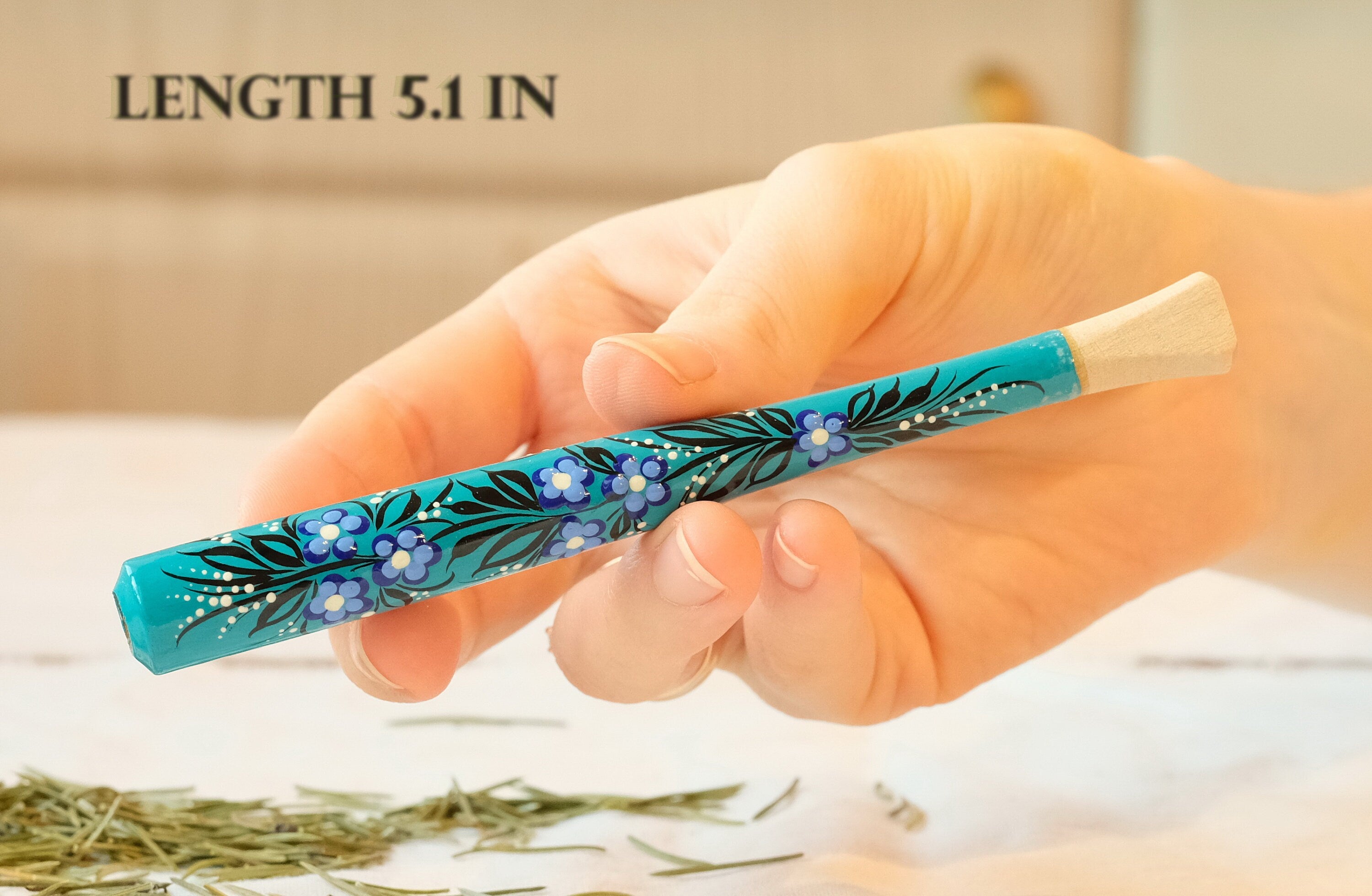 Regular Cigarette Holder - Painted Wooden Cigarette Holder with Ukrainian Folk Art Petrykivka