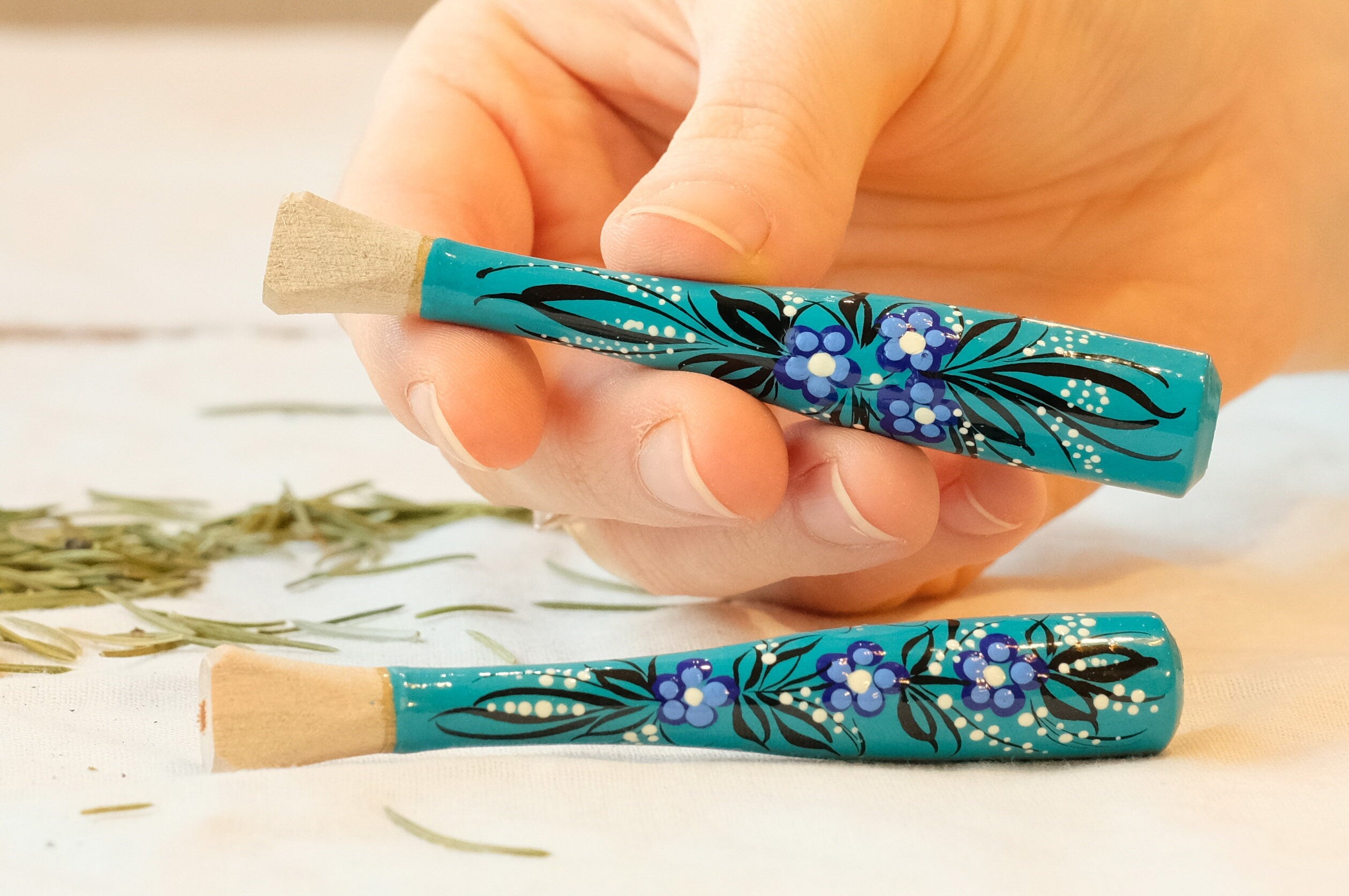 Regular Cigarette Holder - Painted Wooden Cigarette Holder with Ukrainian Folk Art Petrykivka