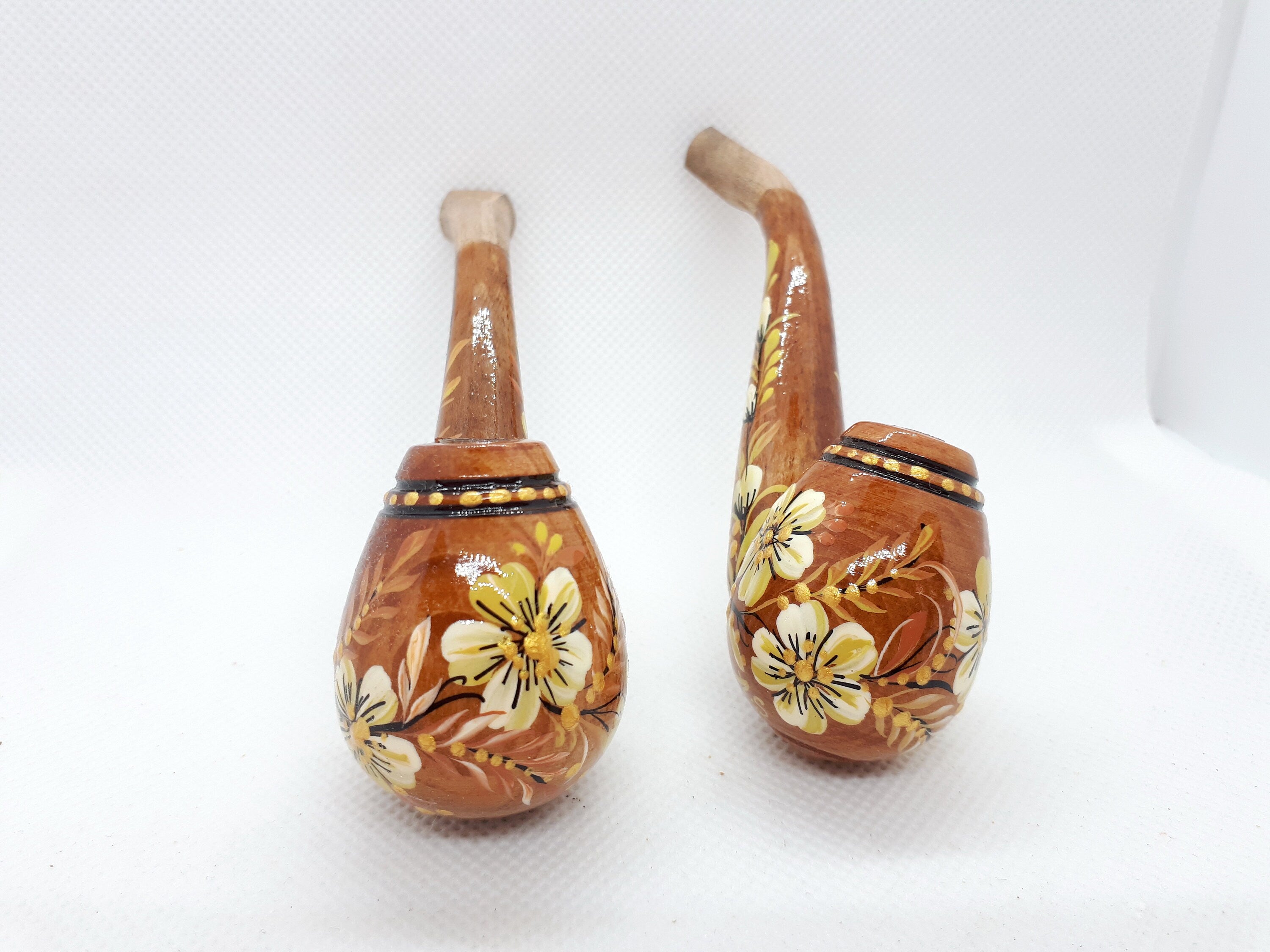 Regular Cigarette Holder - Painted Wooden Mini Pipe Cigarette Holder with Ukrainian Folk Art Petrykivka
