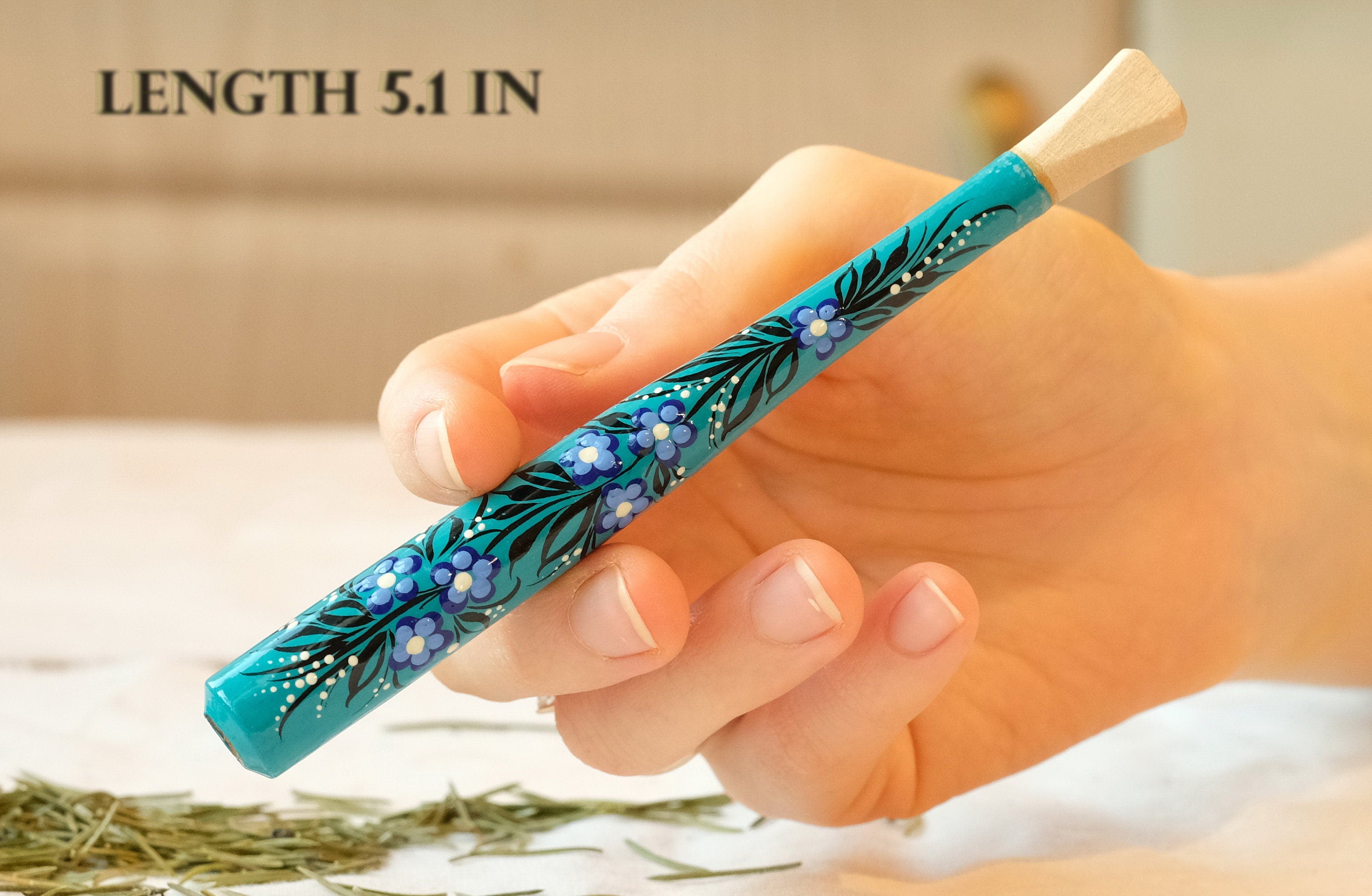 Regular Cigarette Holder - Painted Wooden Cigarette Holder with Ukrainian Folk Art Petrykivka
