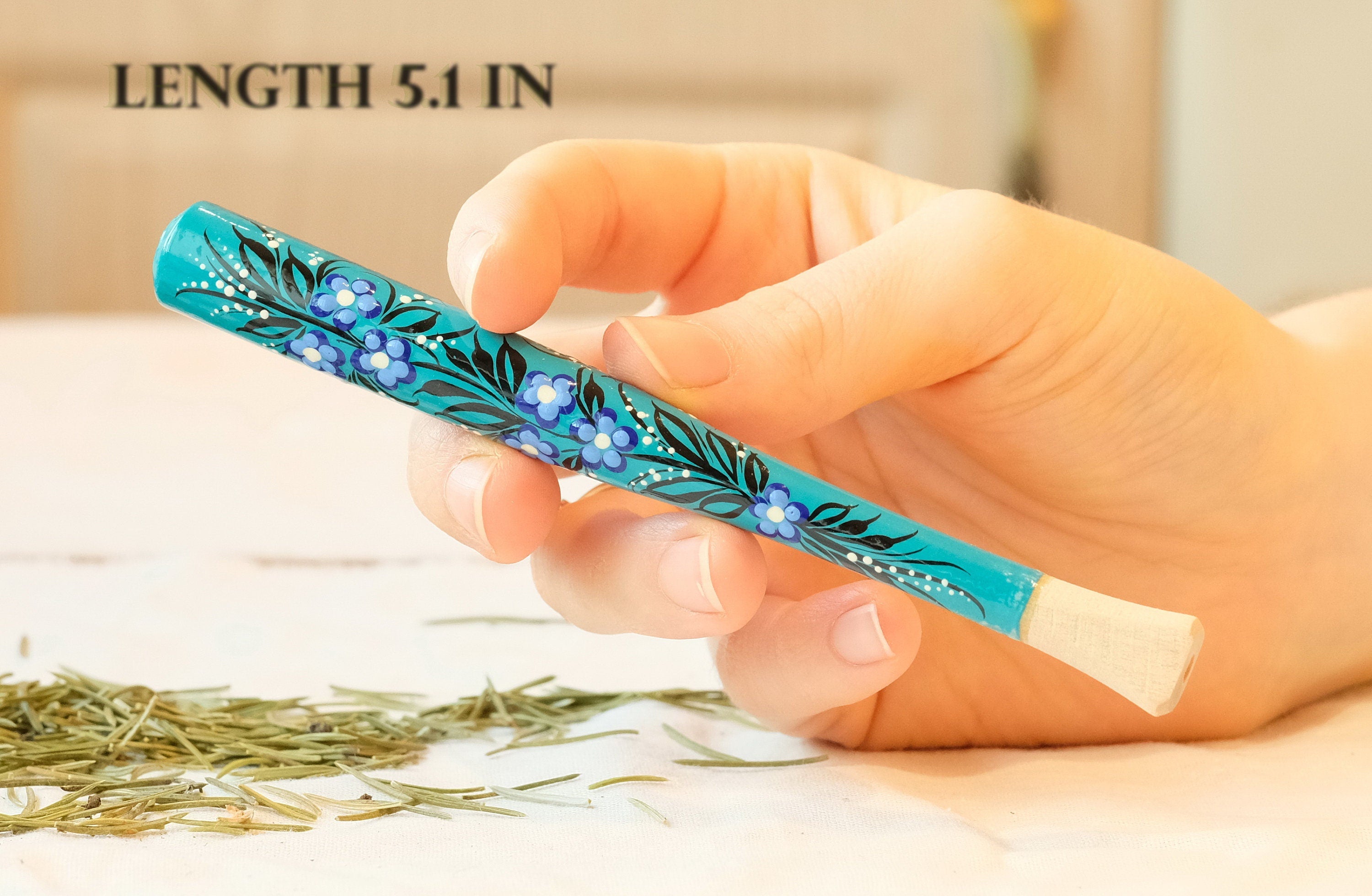 Regular Cigarette Holder - Painted Wooden Cigarette Holder with Ukrainian Folk Art Petrykivka