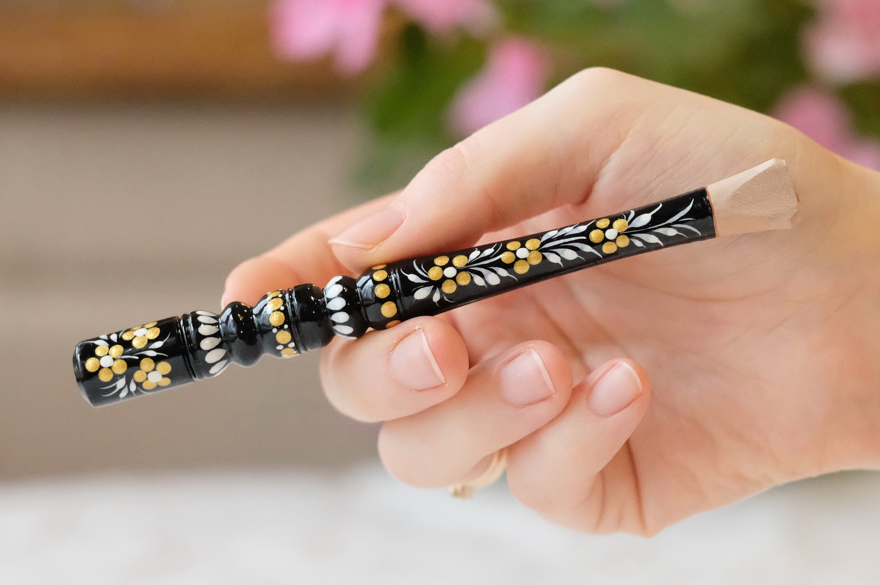 Regular Cigarette Holder - Hand-painted on Wood with Ukrainian Folk Art Petrykivka