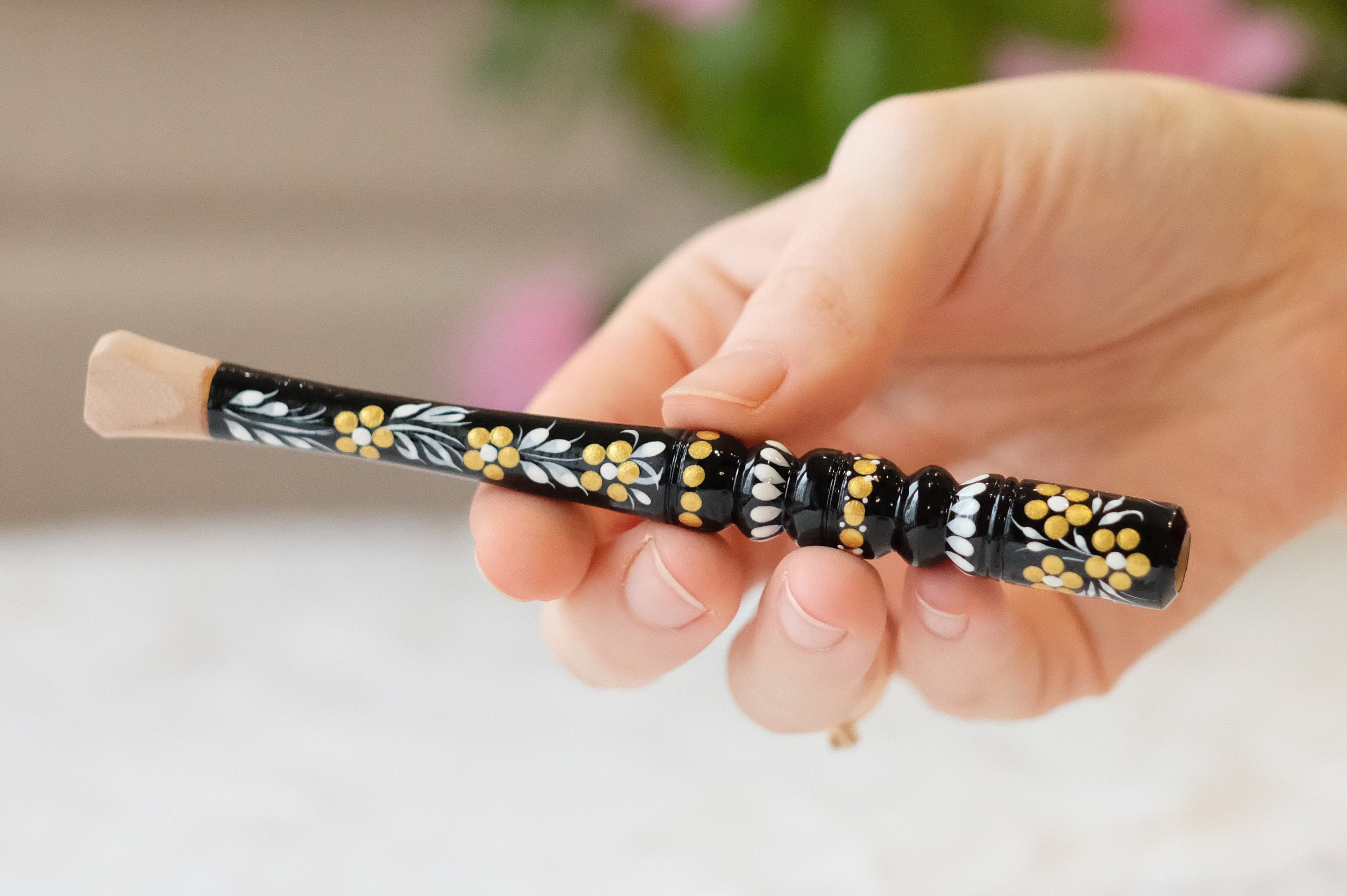 Regular Cigarette Holder - Hand-painted on Wood with Ukrainian Folk Art Petrykivka