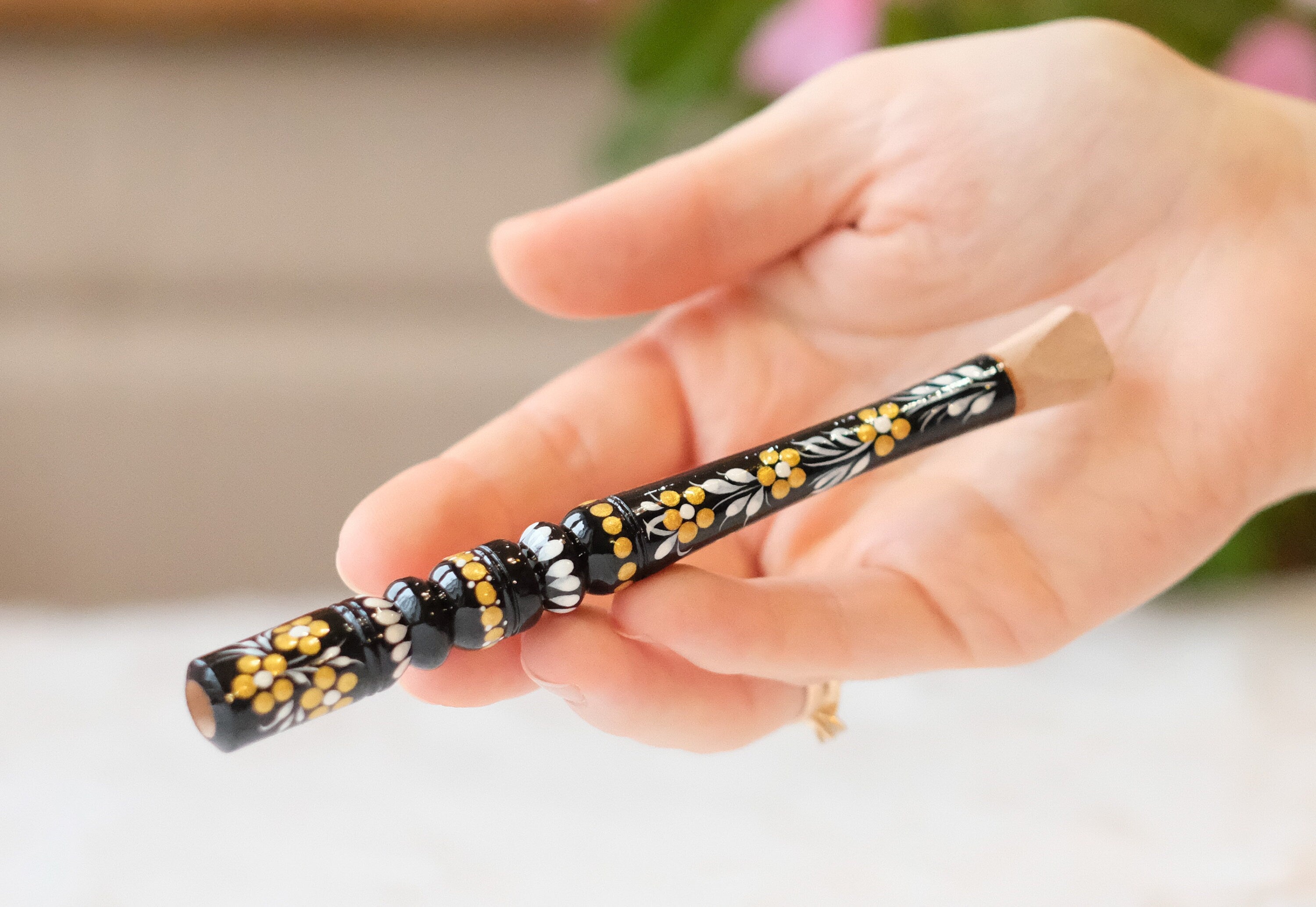 Regular Cigarette Holder - Hand-painted on Wood with Ukrainian Folk Art Petrykivka