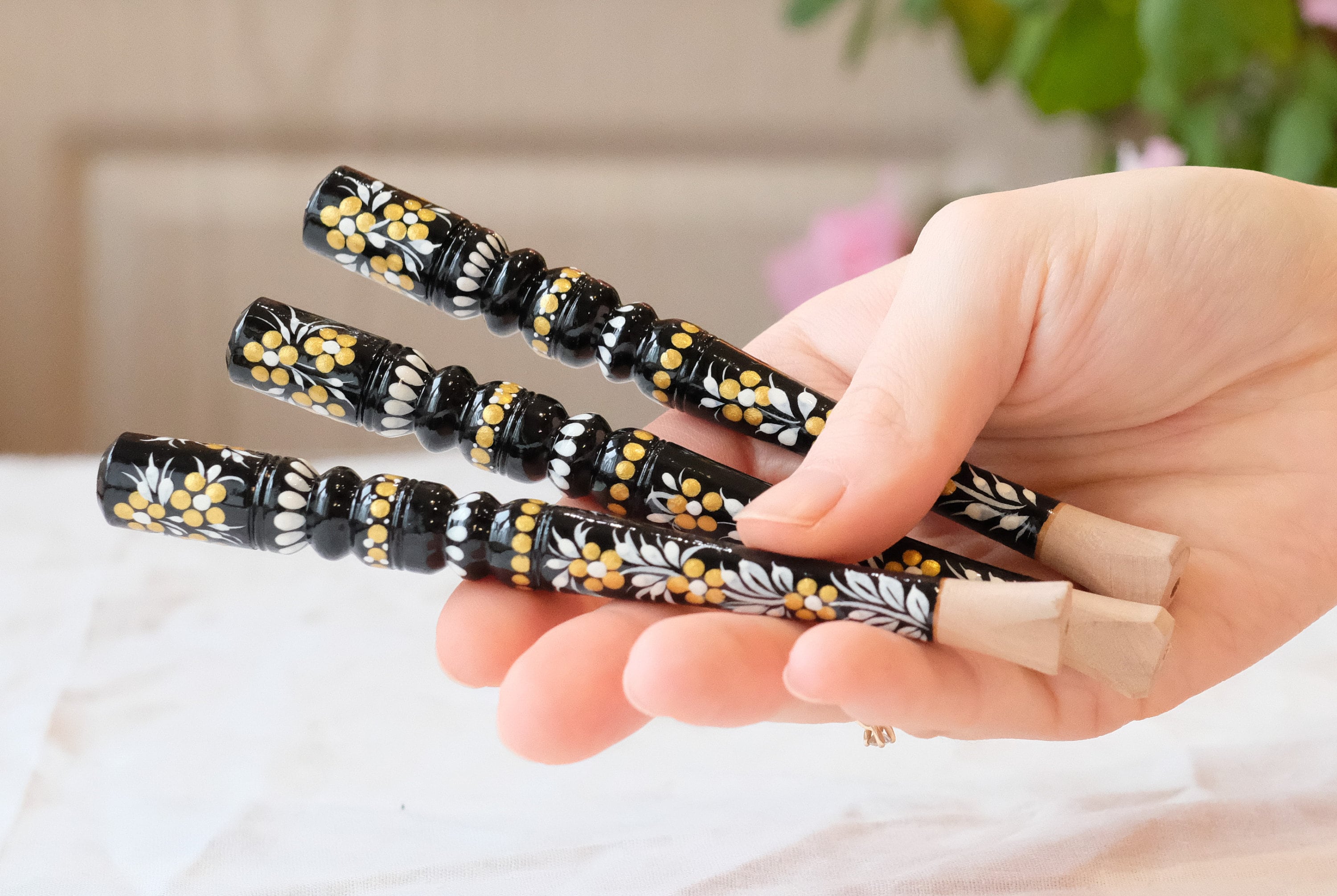 Regular Cigarette Holder - Hand-painted on Wood with Ukrainian Folk Art Petrykivka
