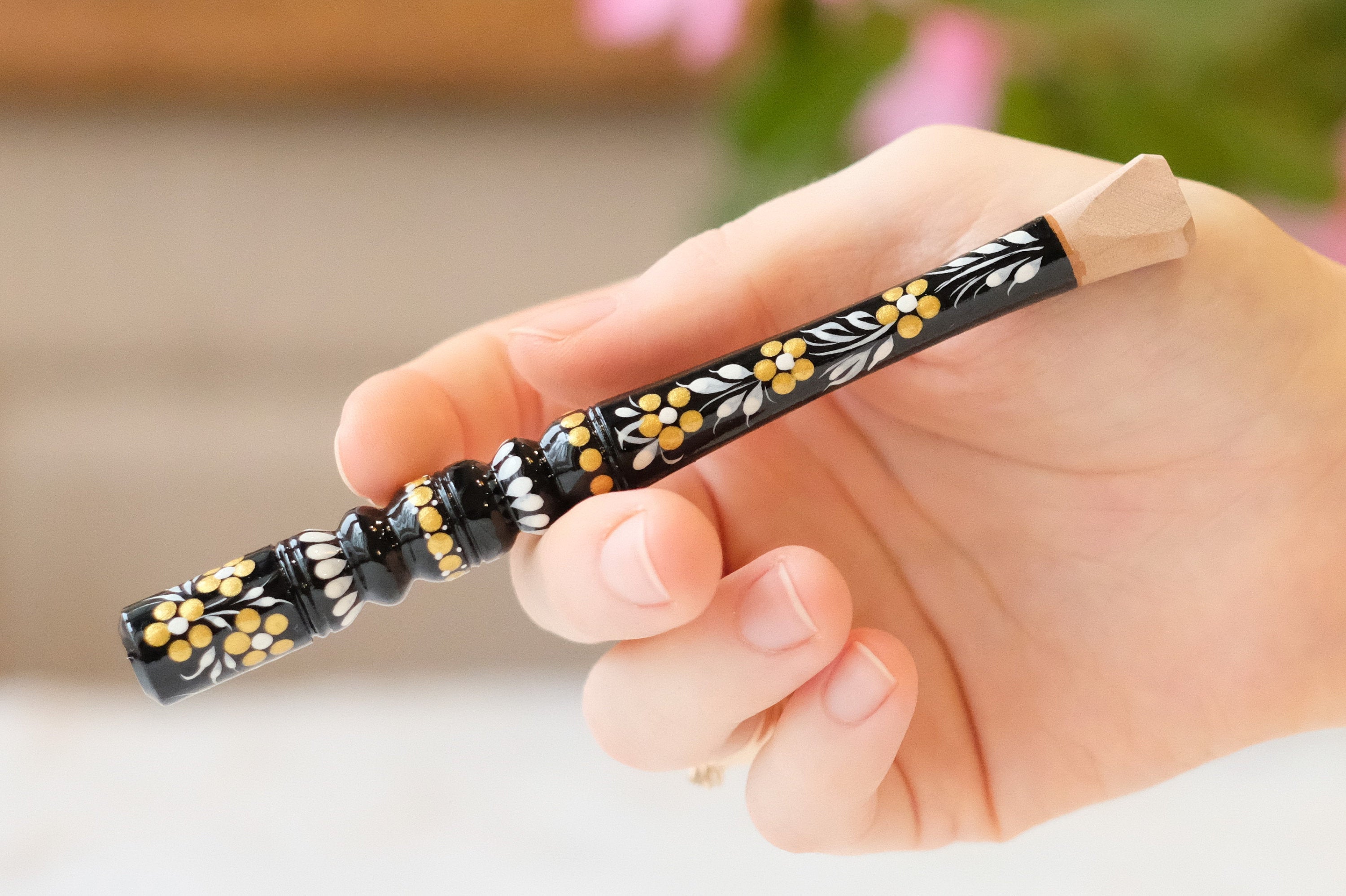 Regular Cigarette Holder - Hand-painted on Wood with Ukrainian Folk Art Petrykivka