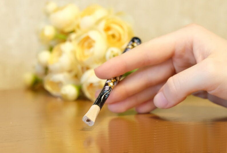 Regular & Slim Wooden Cigarette Holder - Painted Flower Mouthpiece with Ukrainian Folk Art Petrykivka