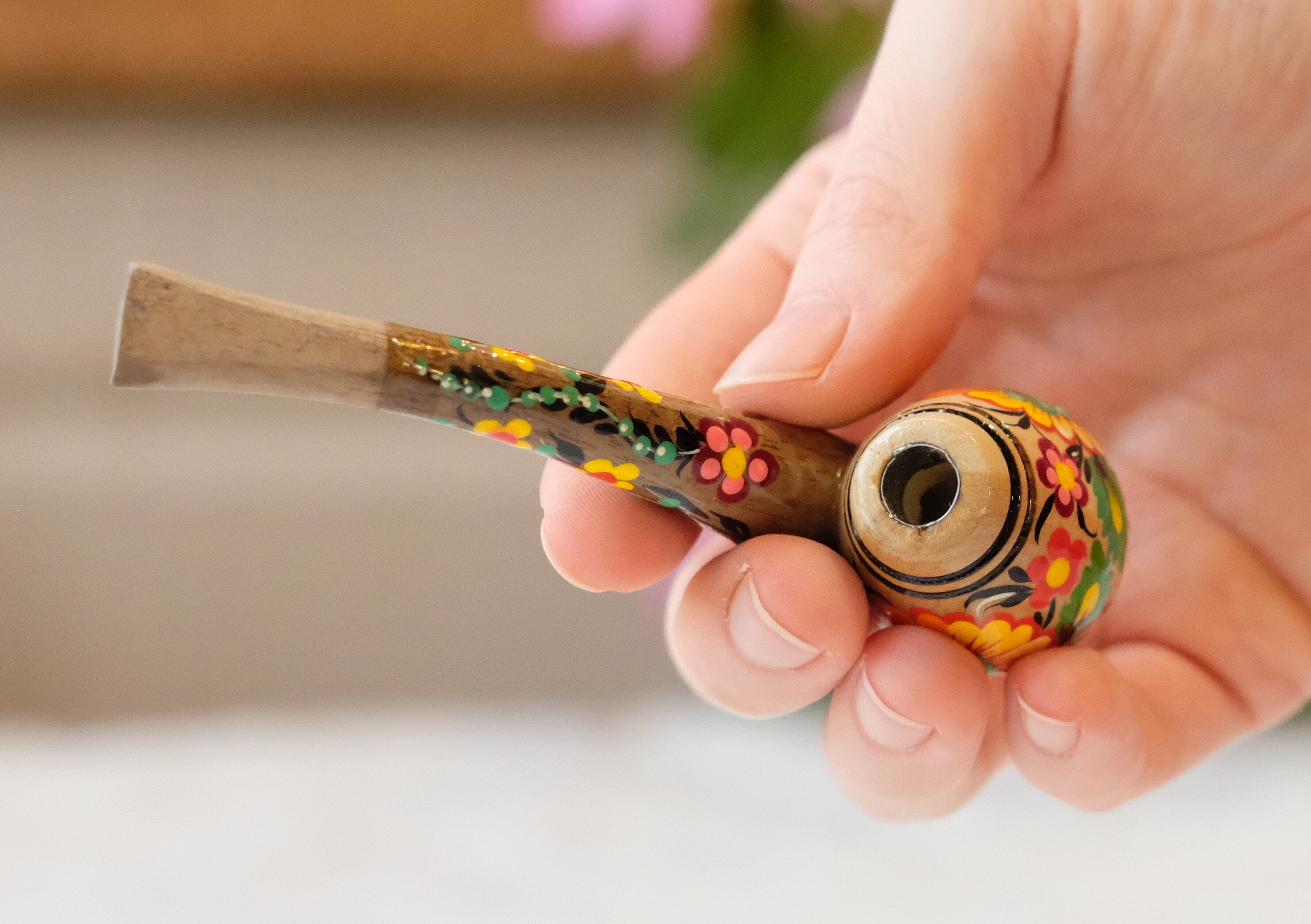 Regular Cigarette Holder - Painted Wooden Mini Pipe Cigarette Holder with Ukrainian Sunflowers