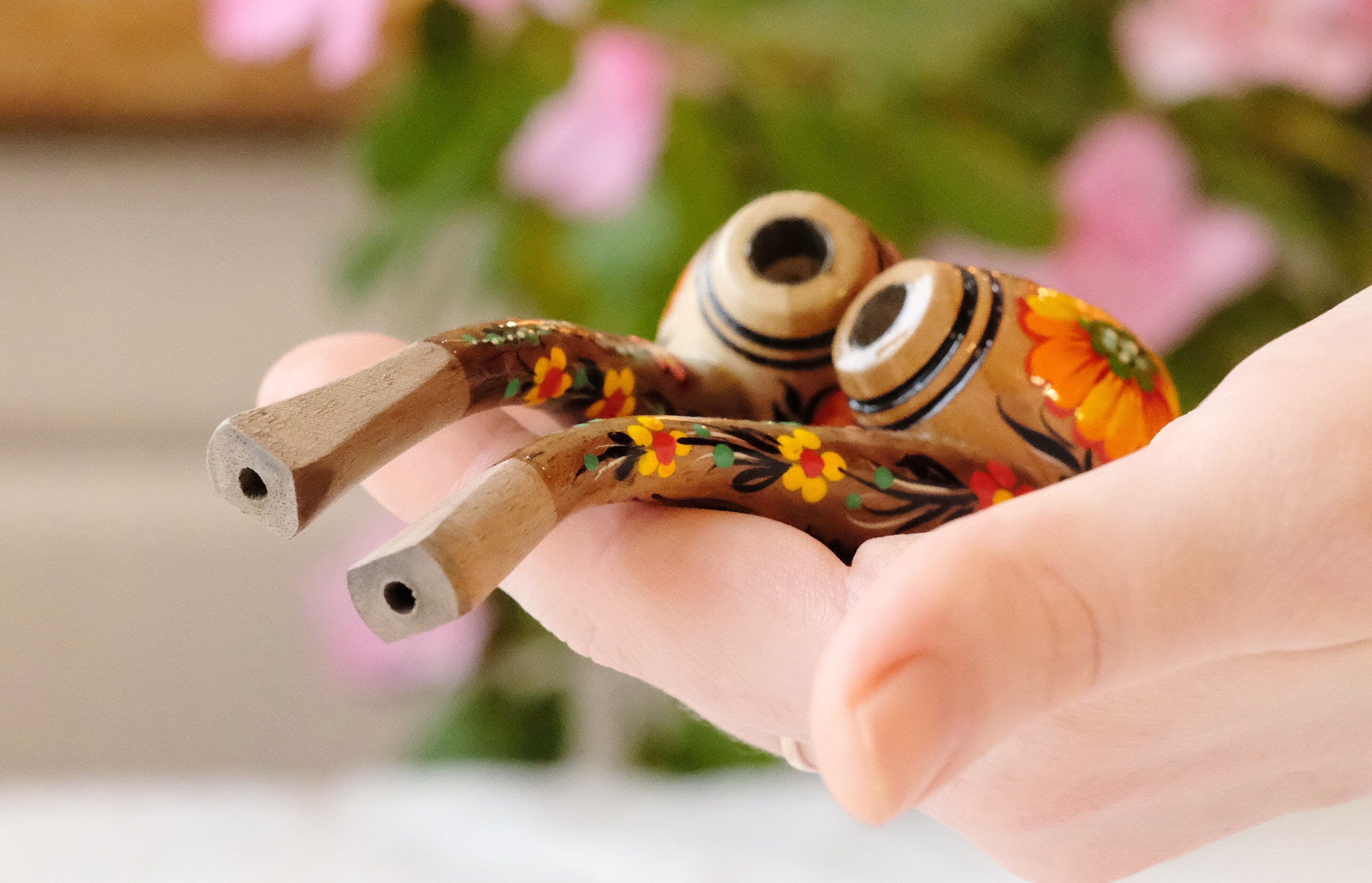 Regular Cigarette Holder - Painted Wooden Mini Pipe Cigarette Holder with Ukrainian Sunflowers