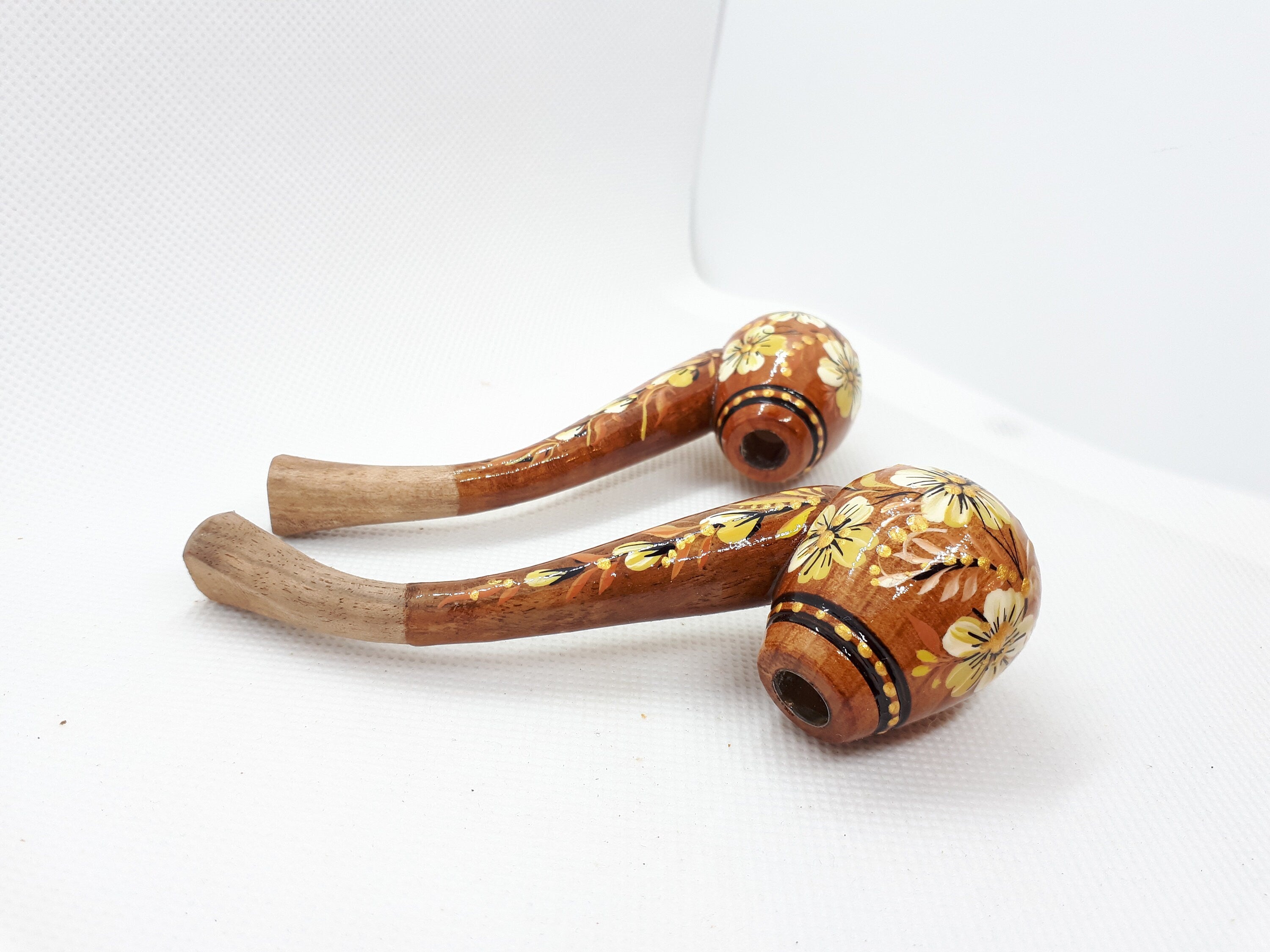 Regular Cigarette Holder - Painted Wooden Mini Pipe Cigarette Holder with Ukrainian Folk Art Petrykivka
