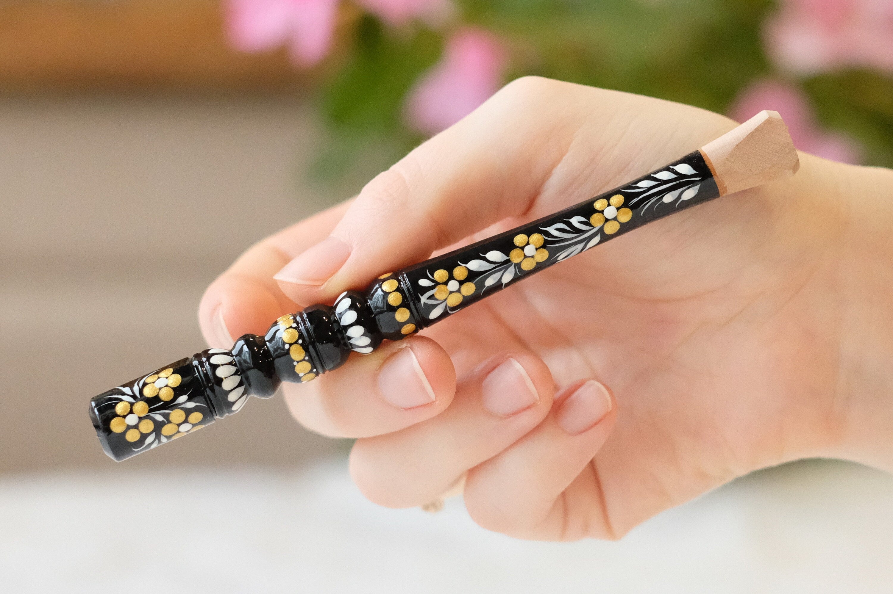 Regular Cigarette Holder - Hand-painted on Wood with Ukrainian Folk Art Petrykivka