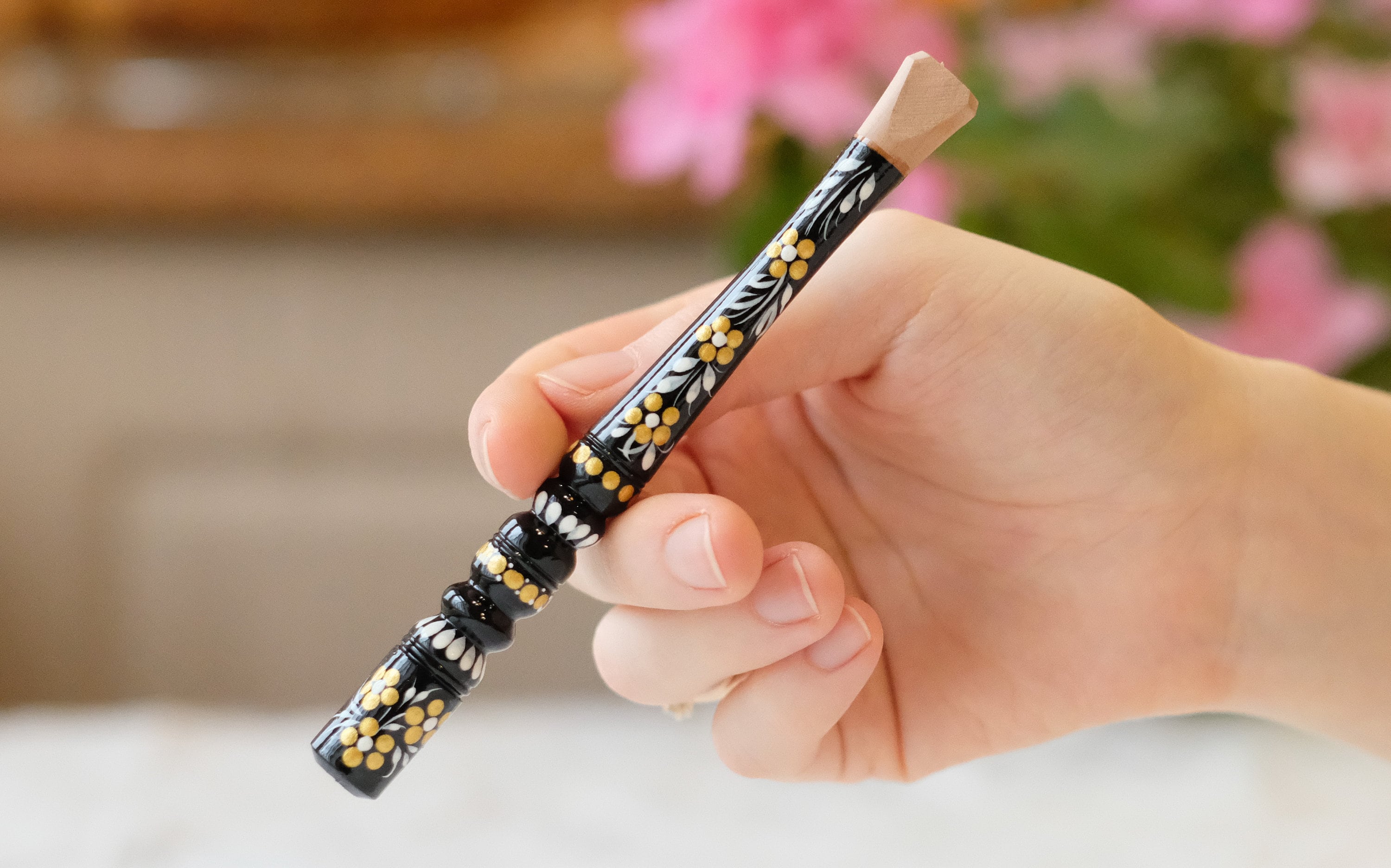 Regular Cigarette Holder - Hand-painted on Wood with Ukrainian Folk Art Petrykivka