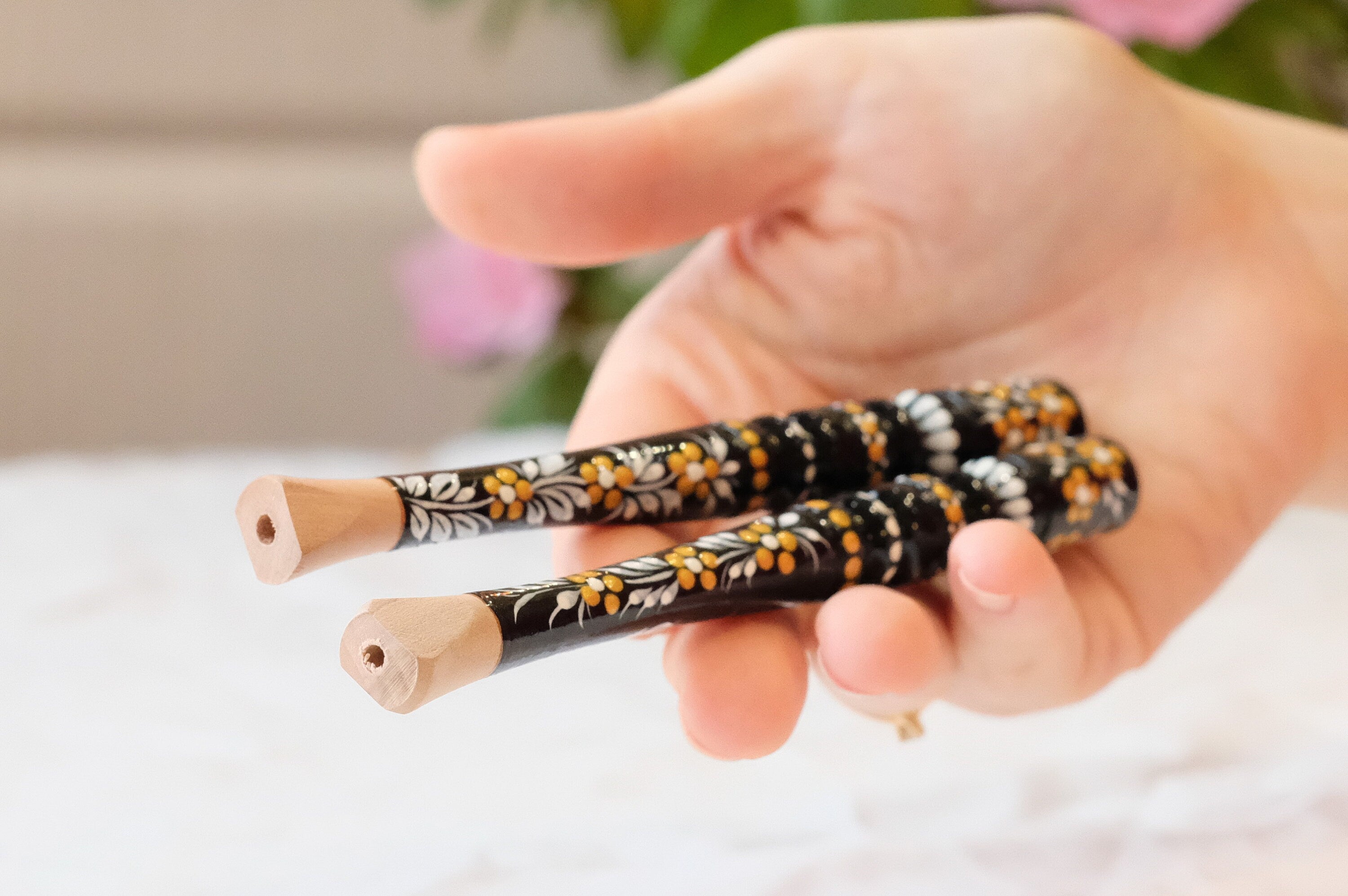 Regular Cigarette Holder - Hand-painted on Wood with Ukrainian Folk Art Petrykivka
