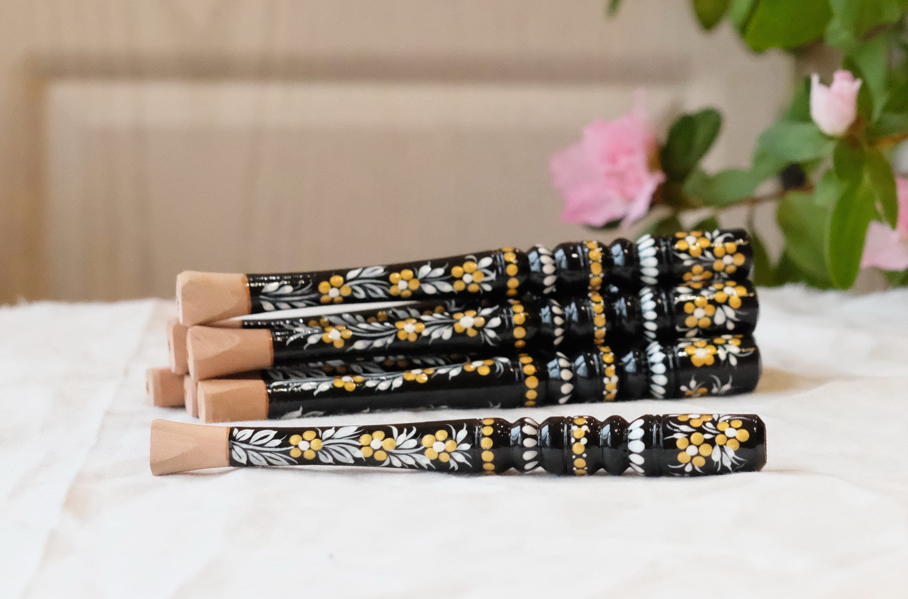 Regular Cigarette Holder - Hand-painted on Wood with Ukrainian Folk Art Petrykivka