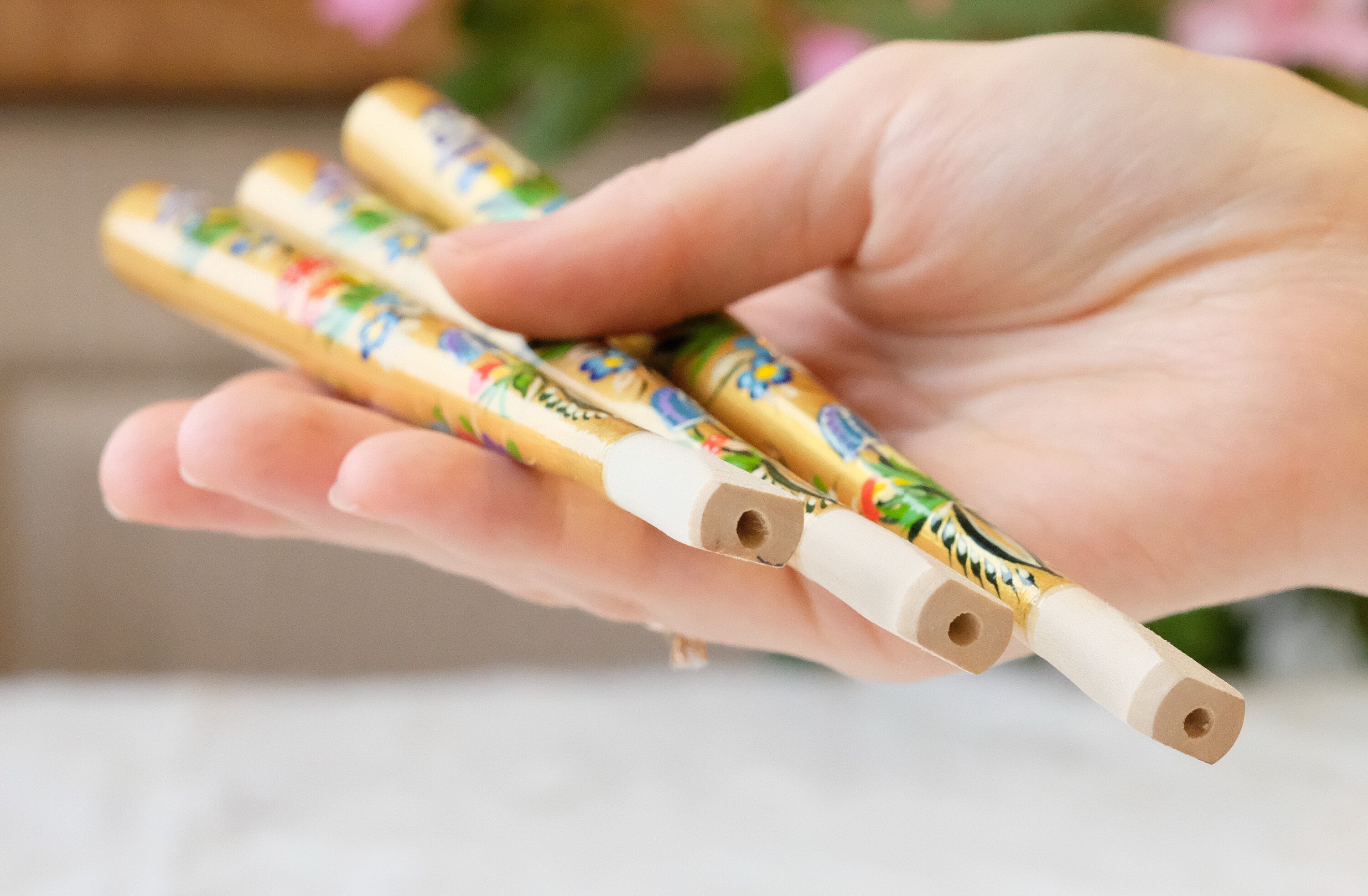 Long Regular Cigarette Holder - Painted Wooden Mushroom Cigarette Holder with Ukrainian Folk Art Petrykivka