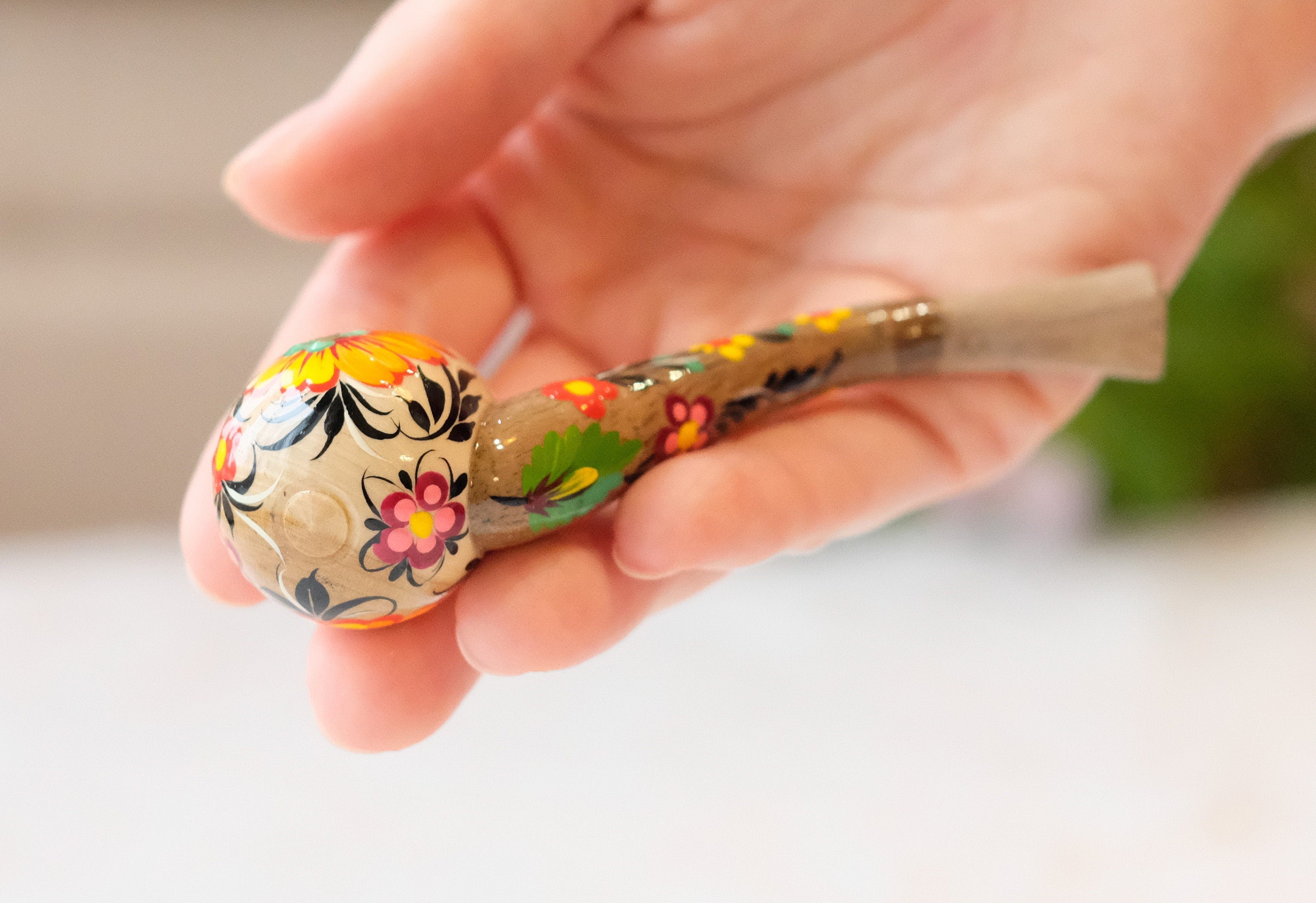 Regular Cigarette Holder - Painted Wooden Mini Pipe Cigarette Holder with Ukrainian Sunflowers