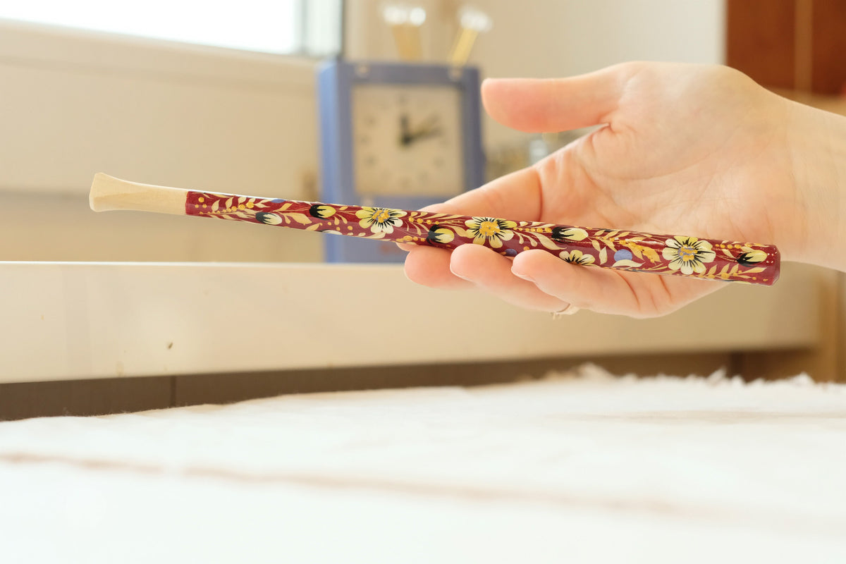 Extra long regular cigarette holder 9.1"/23 cm - Hand-painted wooden burgundy daisy flower cigarette holder with Ukrainian Petrykivka art