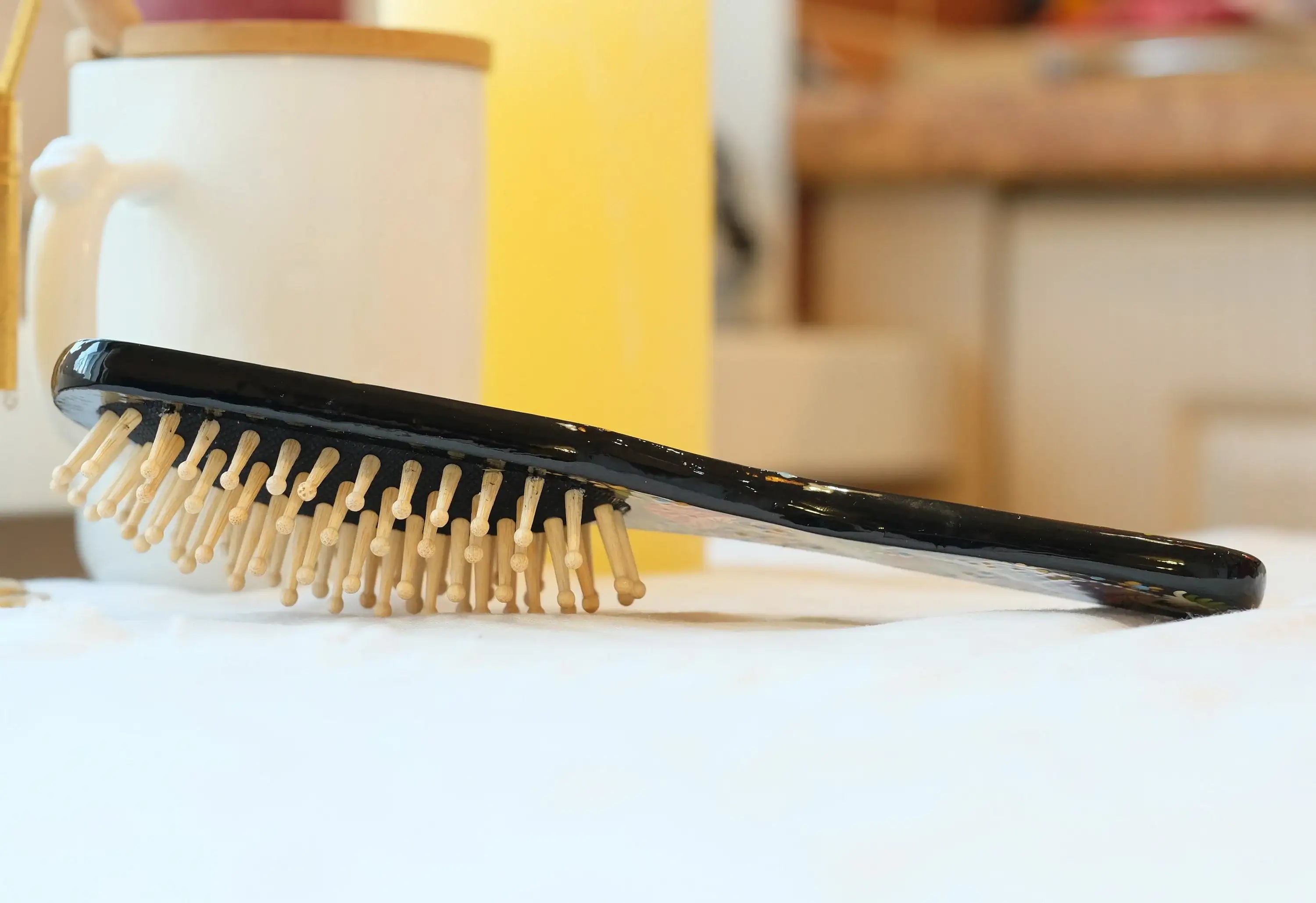 Painted Wooden Mushroom Hairbrush - Wooden Bristle Massage Brush, Large Wooden Paddle Brush, Petrykivka Art