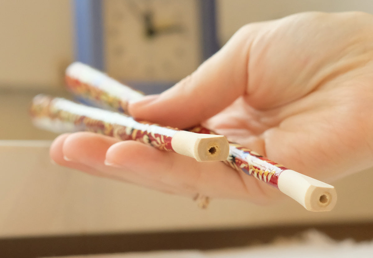 Extra long regular cigarette holder 9.1"/23 cm - Hand-painted wooden burgundy daisy flower cigarette holder with Ukrainian Petrykivka art