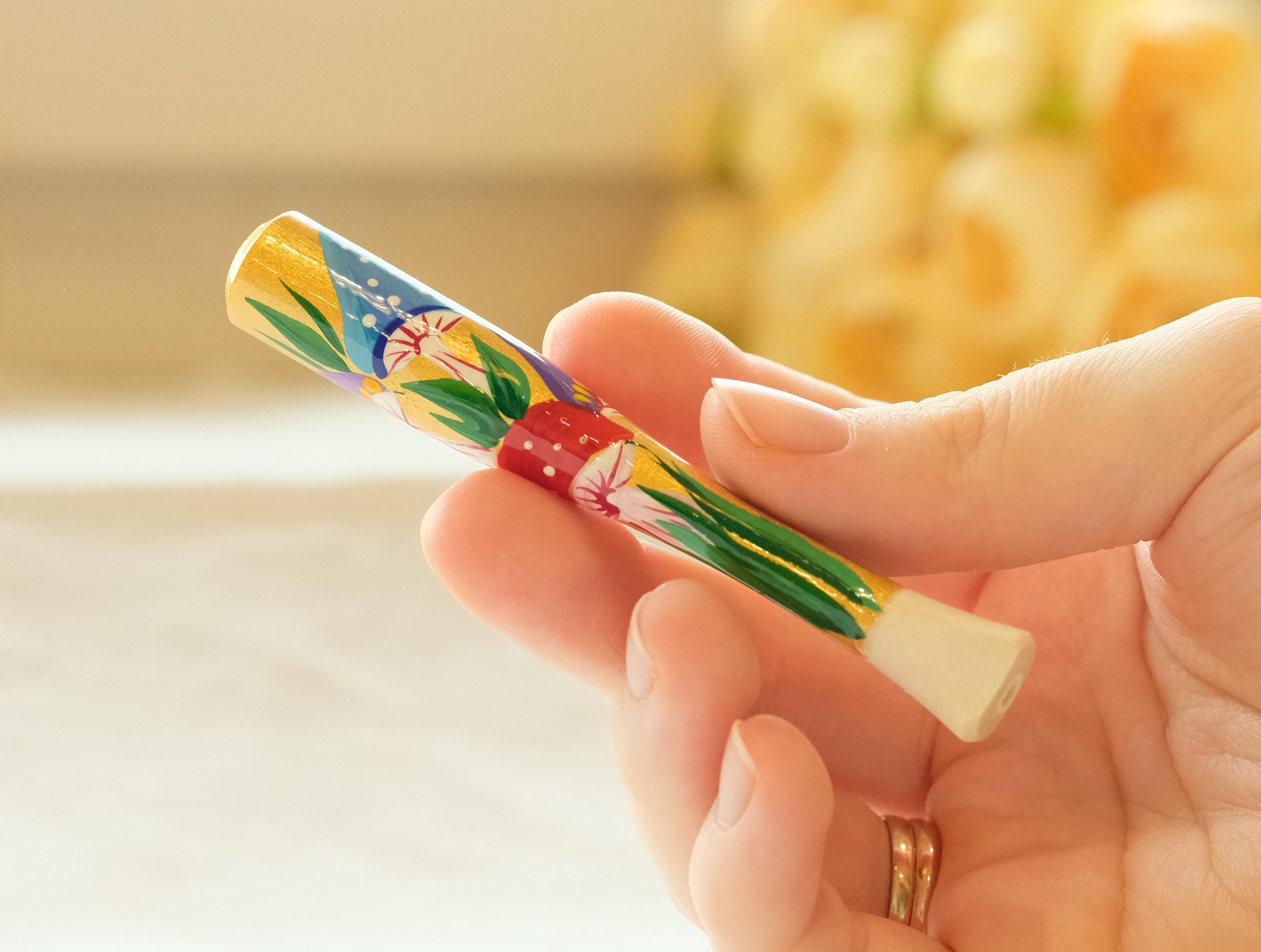 Regular Wooden Mushroom Cigarette Holder - Painted With Ukrainian Folk Art Petrykivka